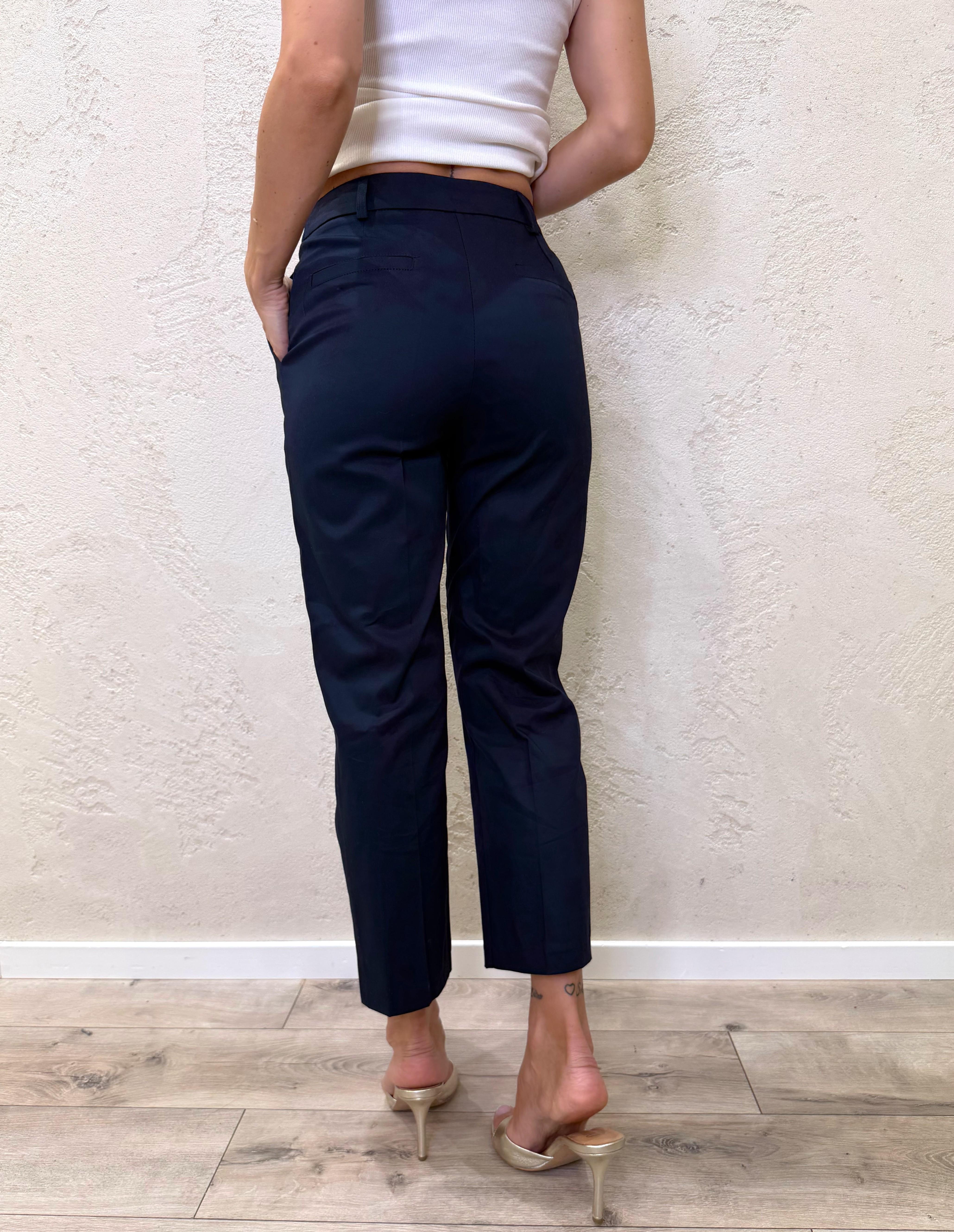 pantalone a sigaretta in cotone elasticizzato con chiusura asimmetrica 26P4941 BLU TENSIONE IN