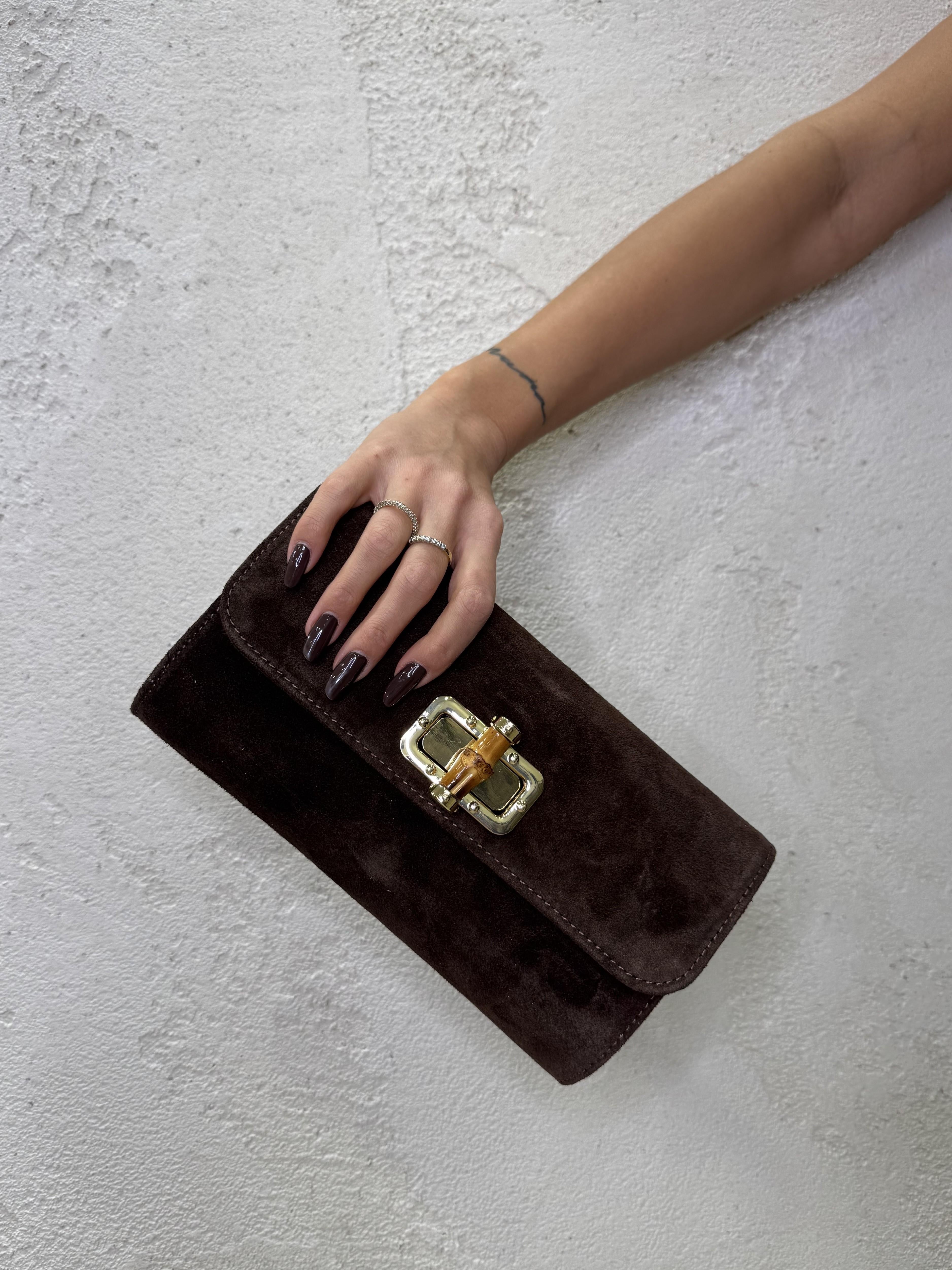 borsa clutch scamosciata in vera pelle CLUTCHSCAM MORO ELEVI