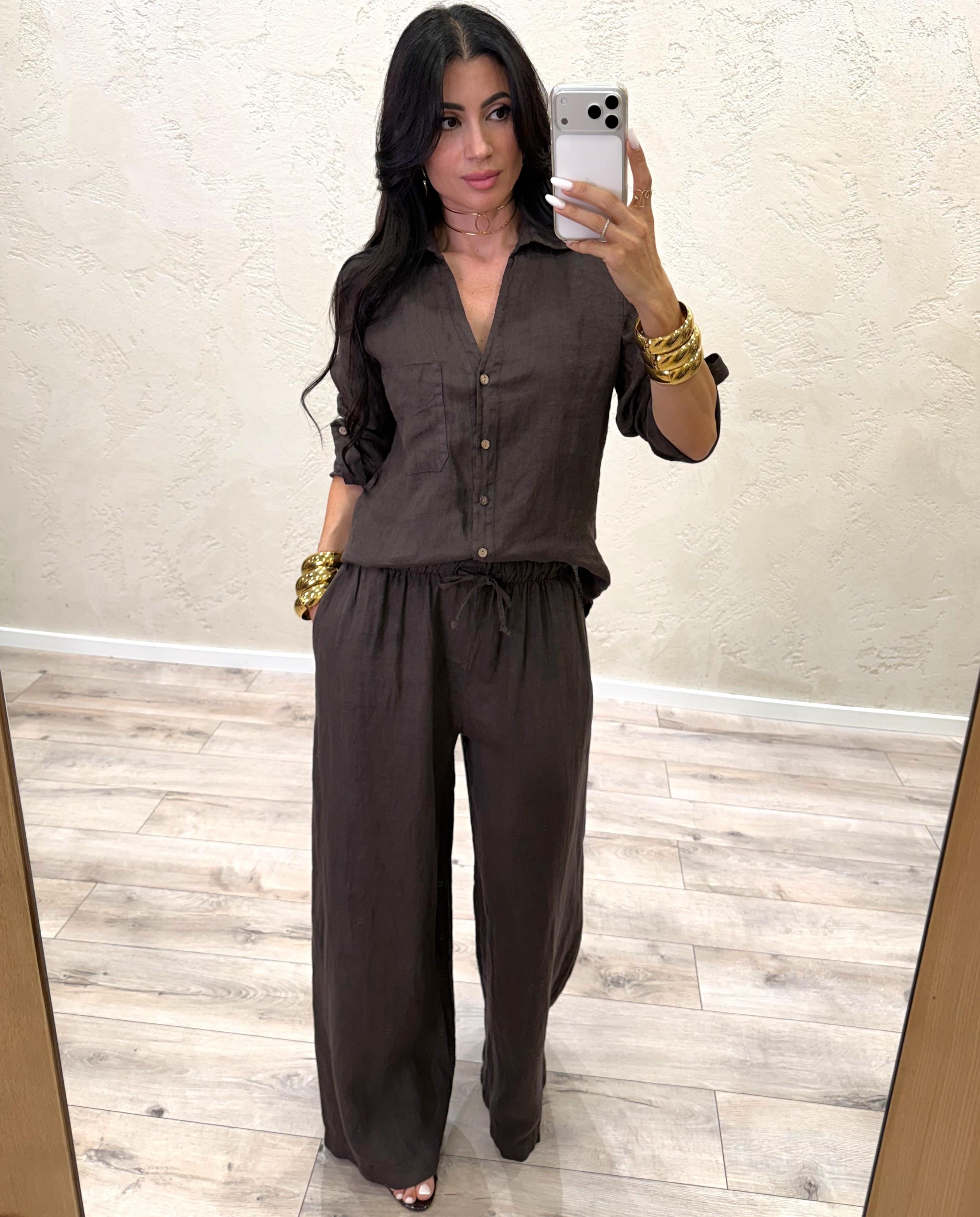camicia "ARIA" 100% lino H4874 MORO ELEVI