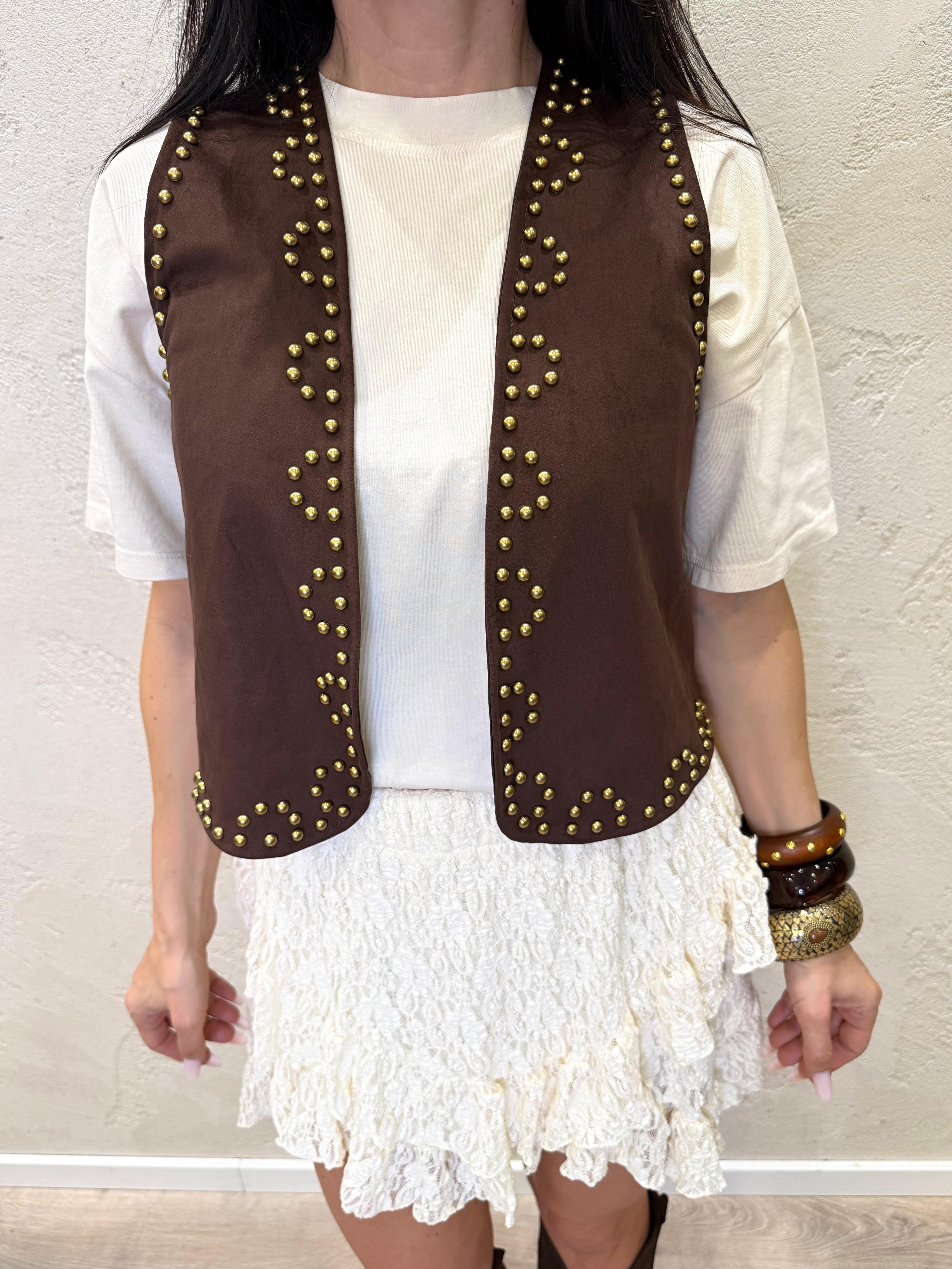 gilet in suede con borchie LSS-Q024 CAFFE HAVEONE