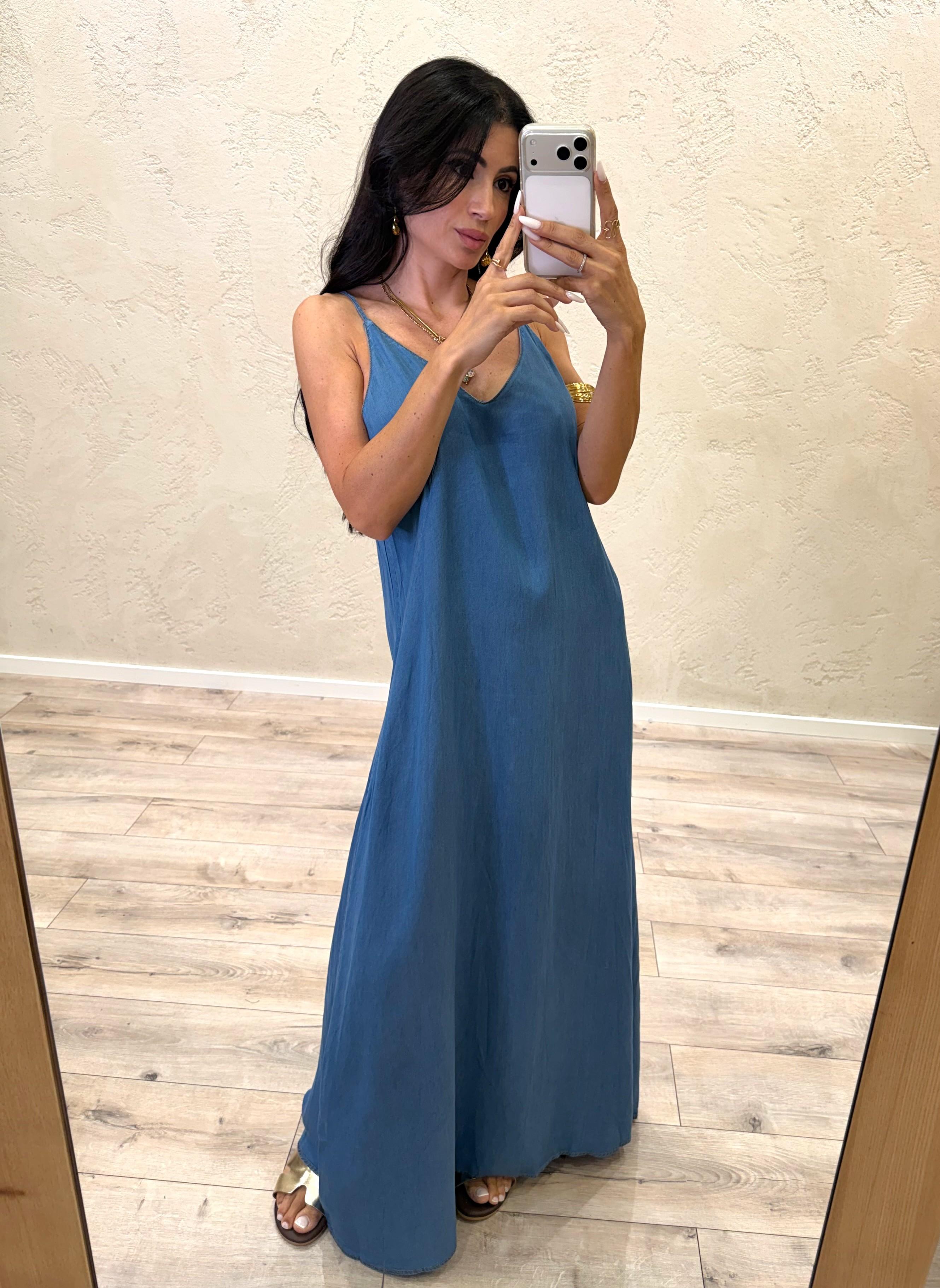 abito lungo "marea" in tela chambray ABT-MAREA DENIM BLU ELEVI