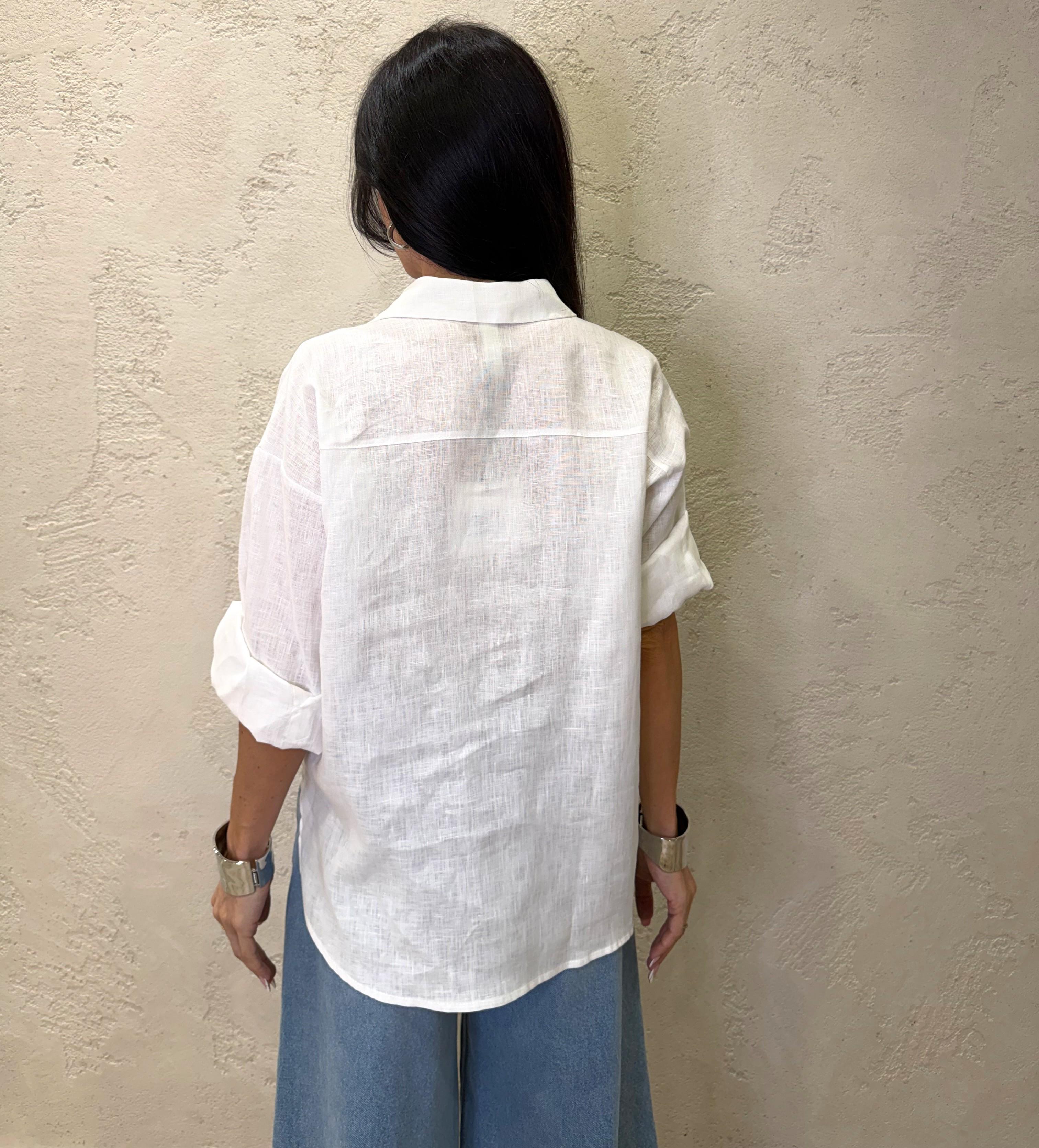 camicia in 100% lino con tasca paillettes S26CE15 BIANCO TENSIONE IN