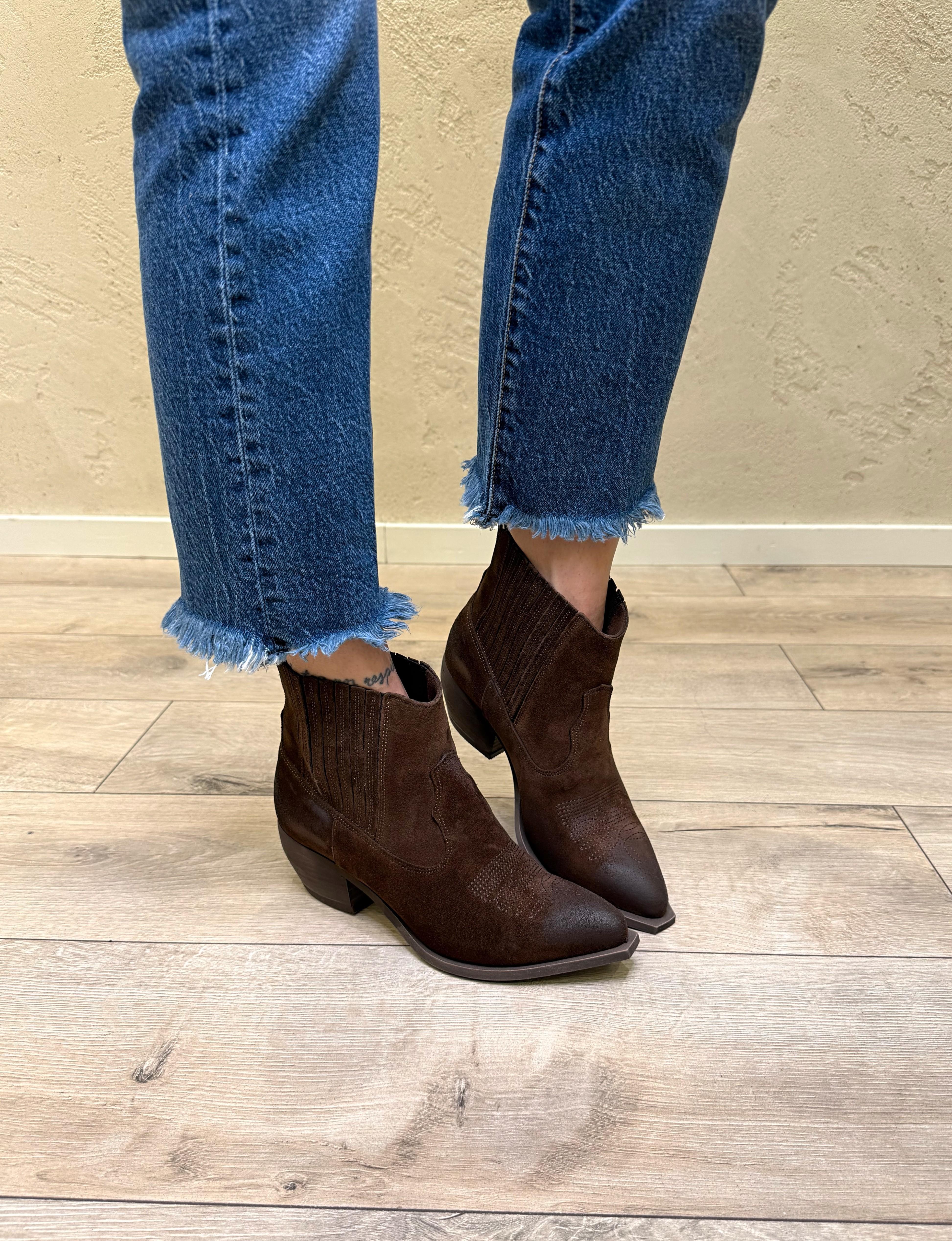 texano basso in vera pelle con cuciture ICELENA41 MORO OVYE'