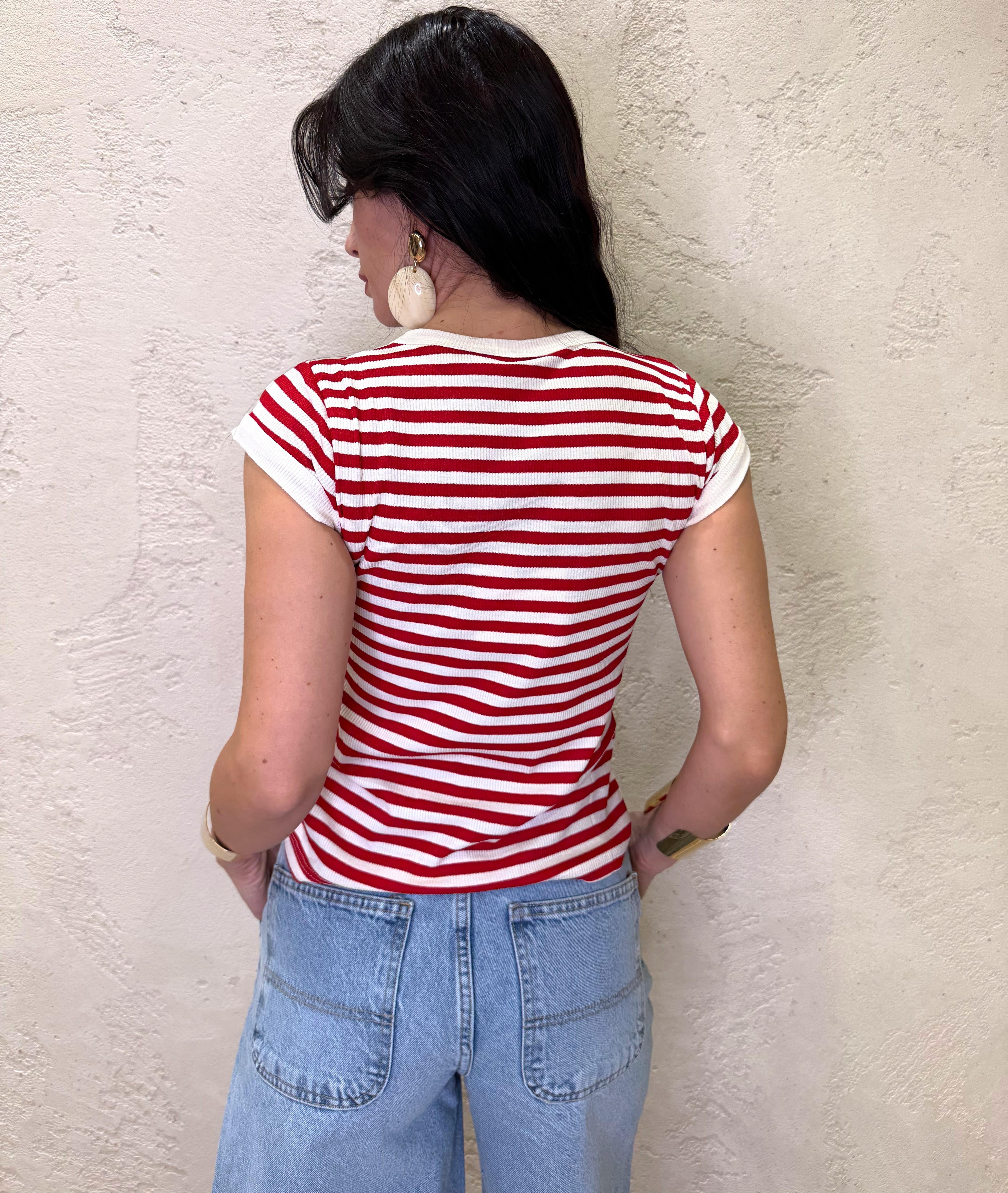t-shirt esasticizzata a costine fantasia a righe 21011 ROSSO TENSIONE IN