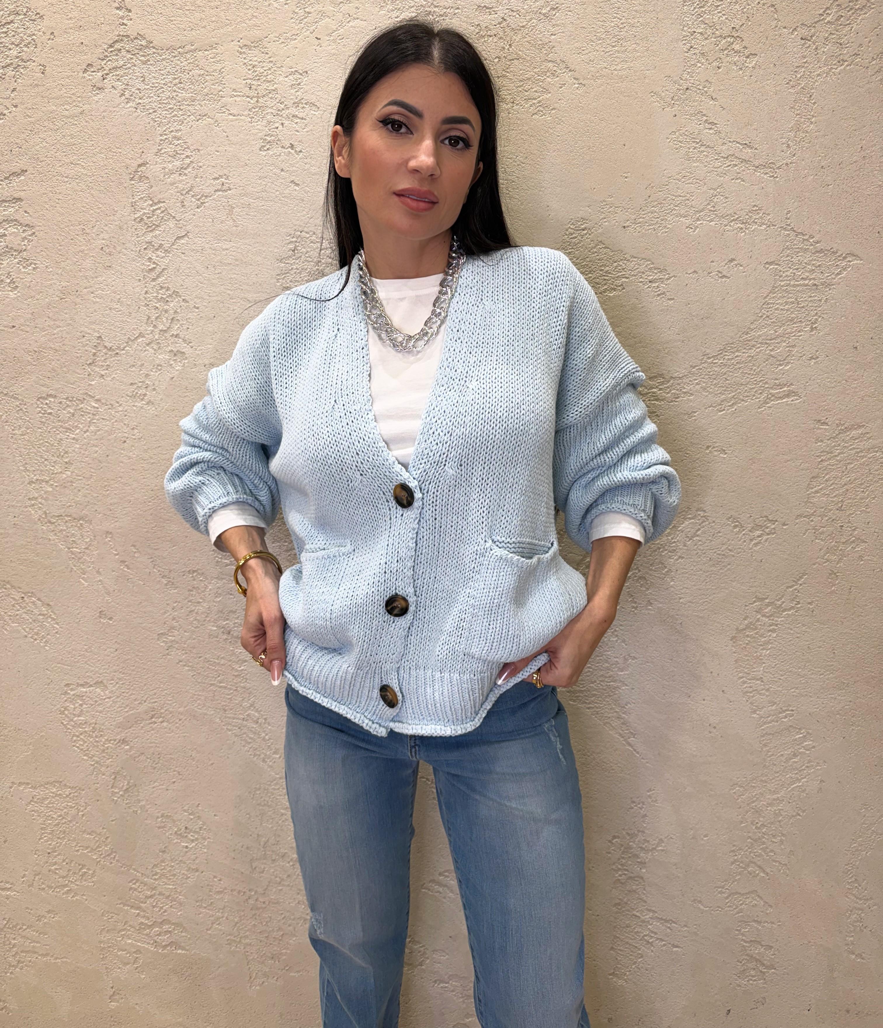 cardigan in maglia con bottoni 3AB3015 CELESTE VICOLO