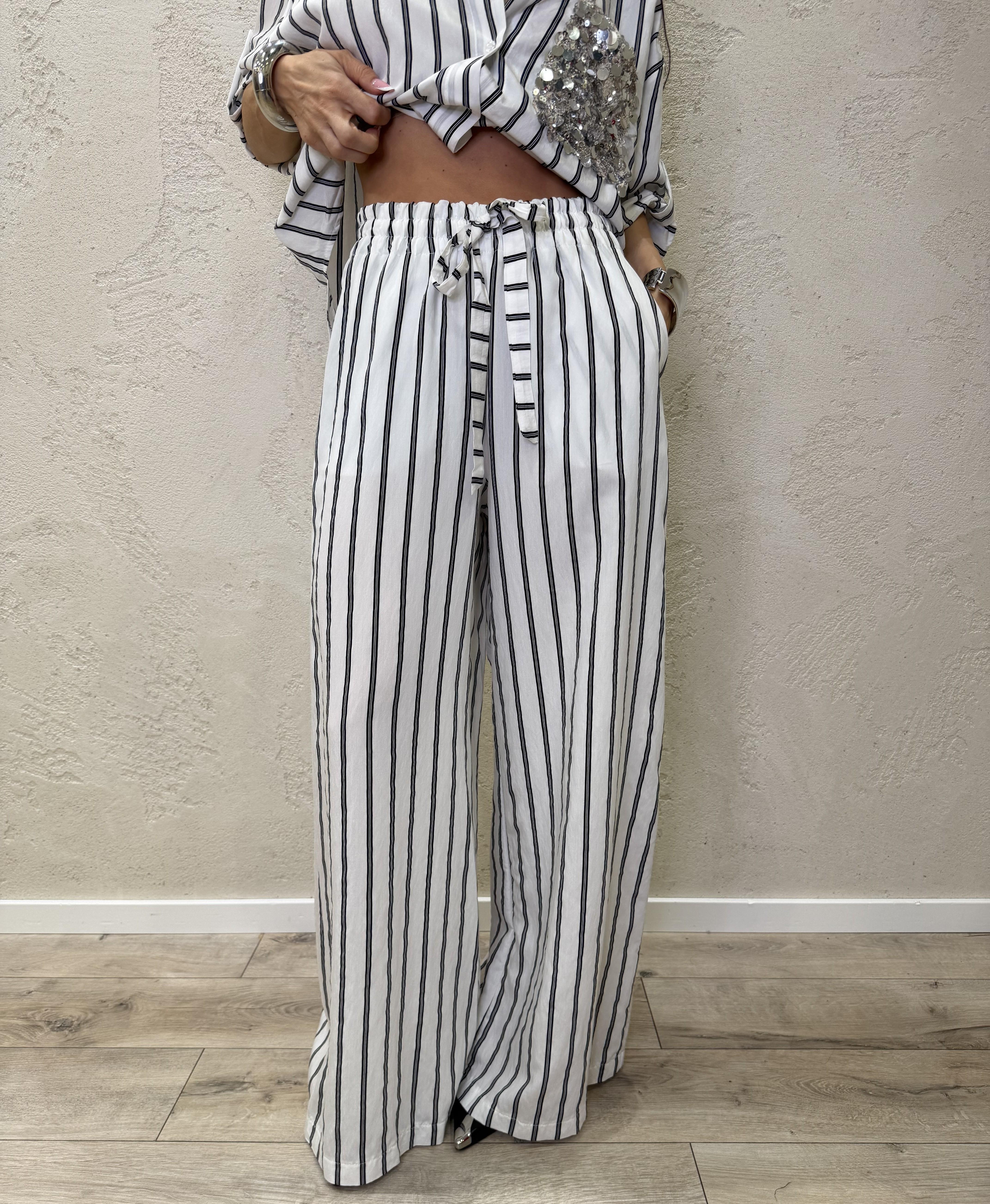pantaloni a palazzo fantasia a righe PE260221 BIANCO/NERO TENSIONE IN
