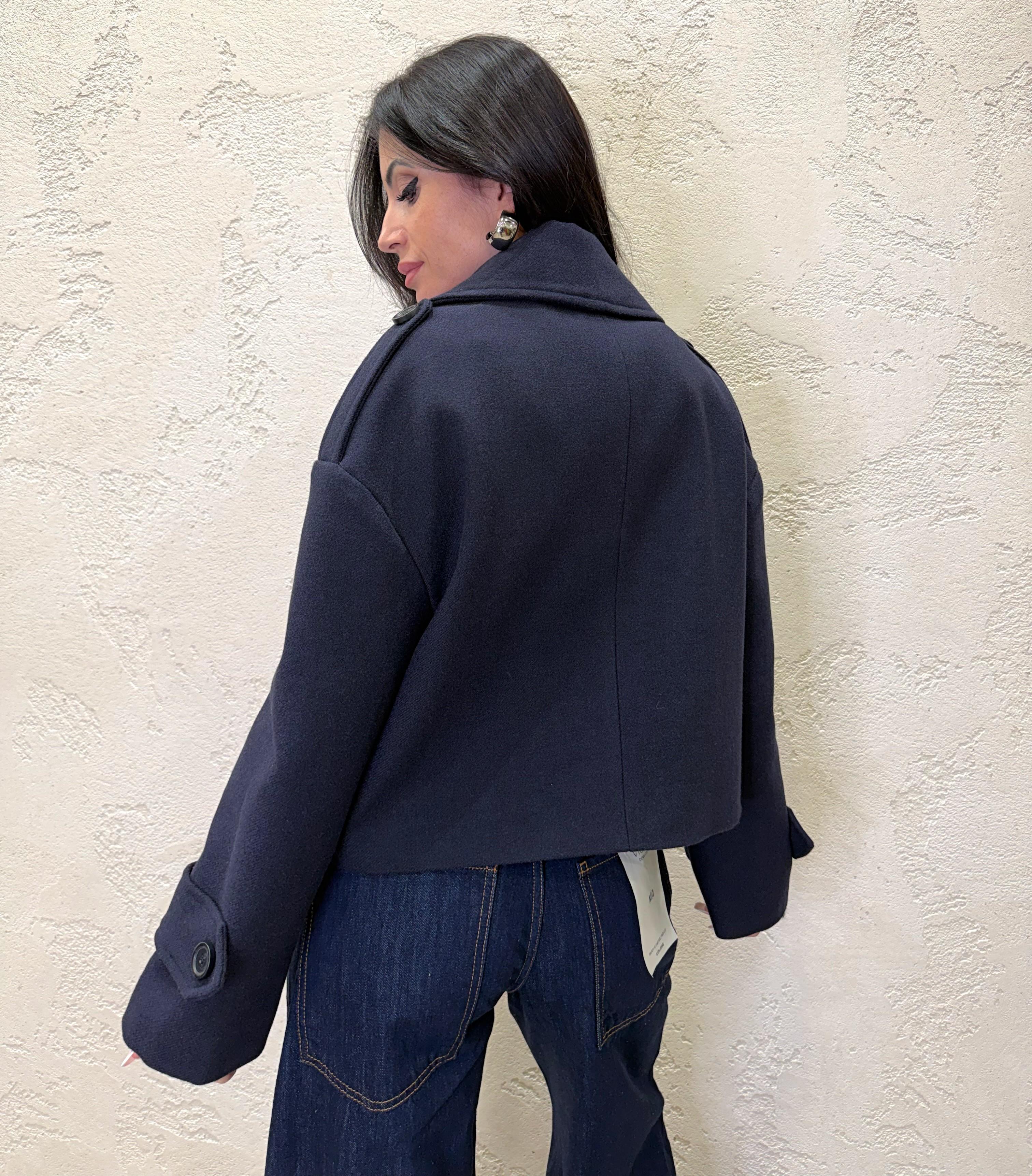 cappotto corto misto lana con chiusura doppio petto CP60SH BLU TENSIONE IN