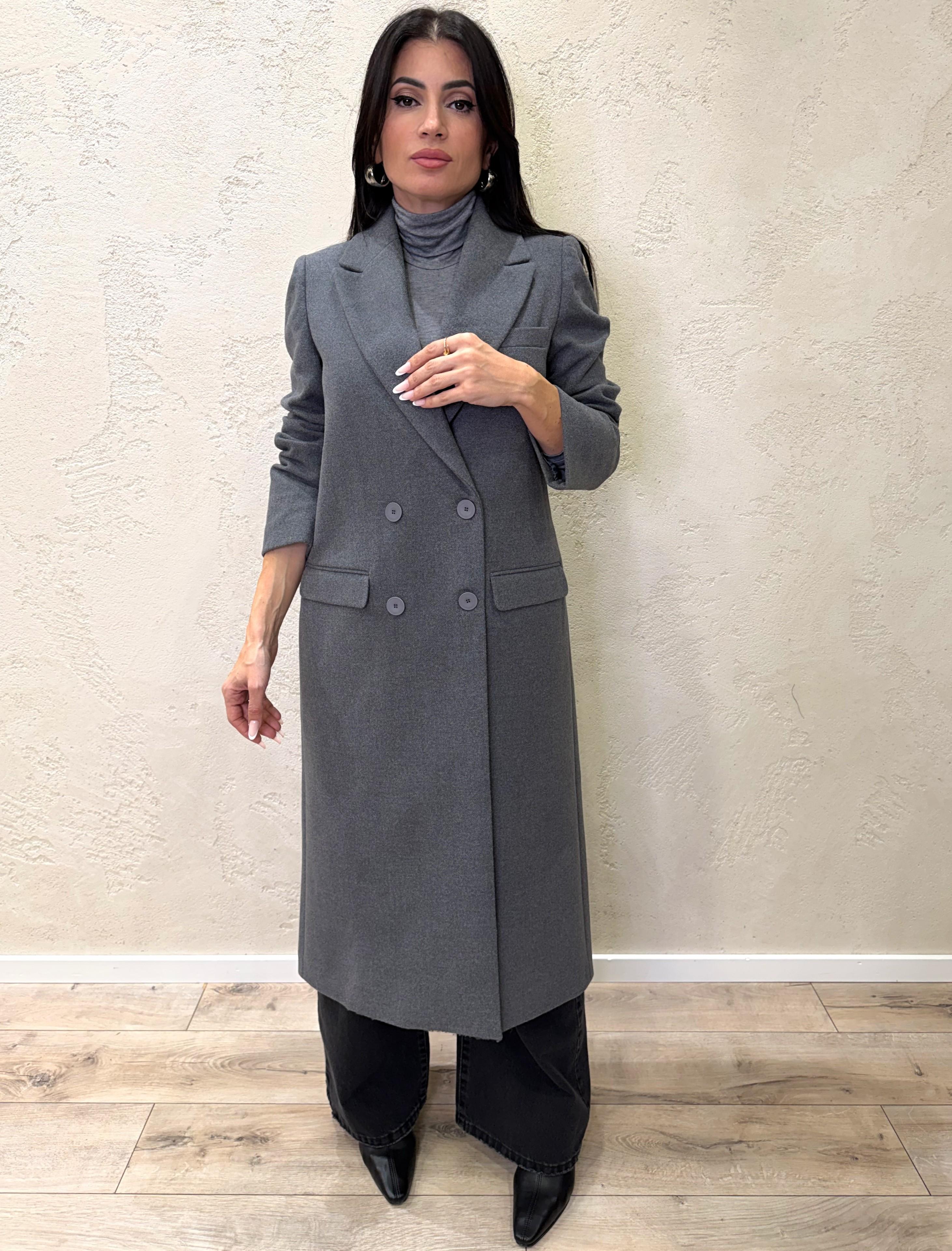 cappotto lungo misto lana doppio petto TF1796 GRIGIO VICOLO