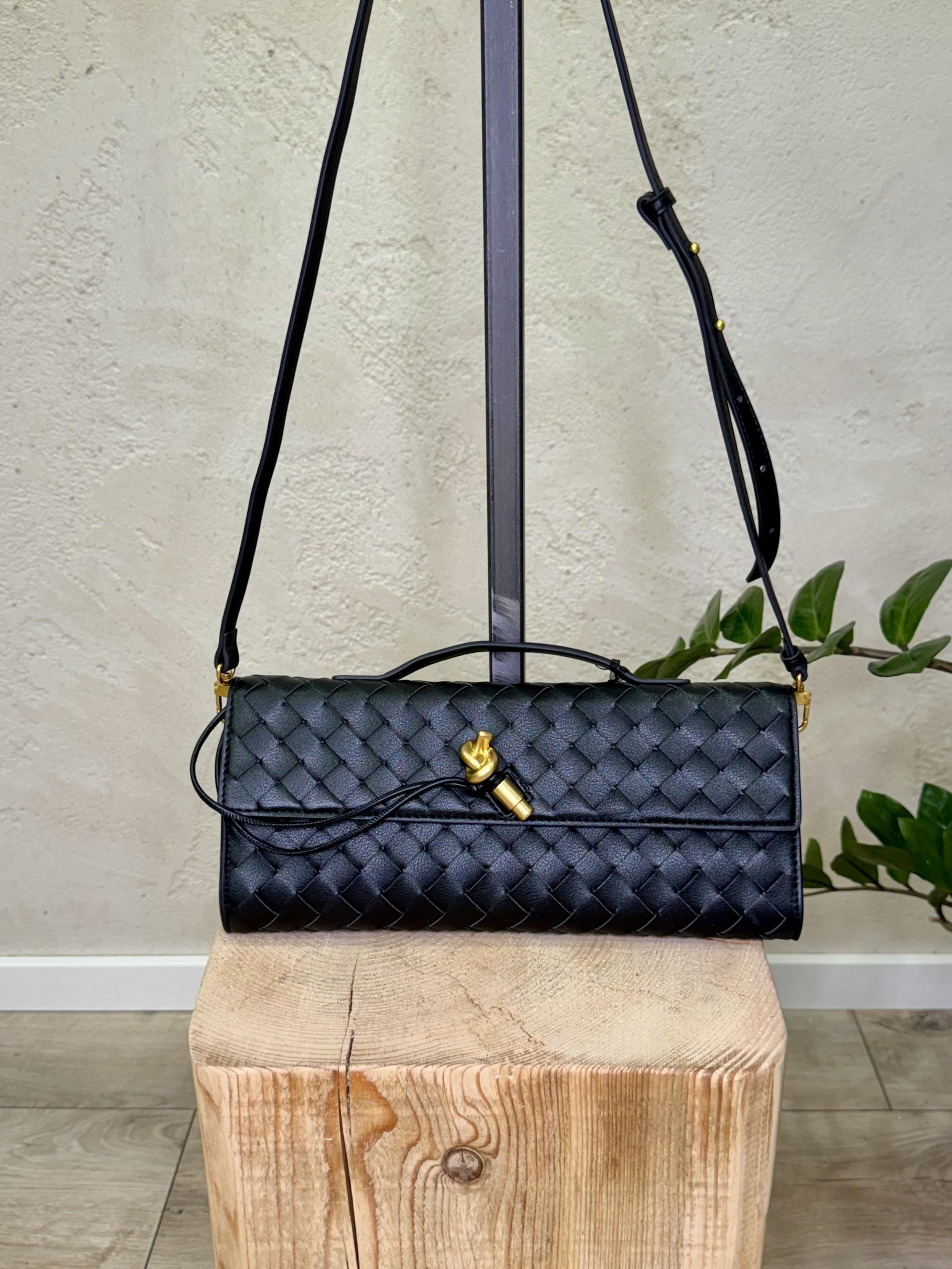 borsa clutch intrecciata 100% vera pelle BPINTRECCIO NERO ELEVI