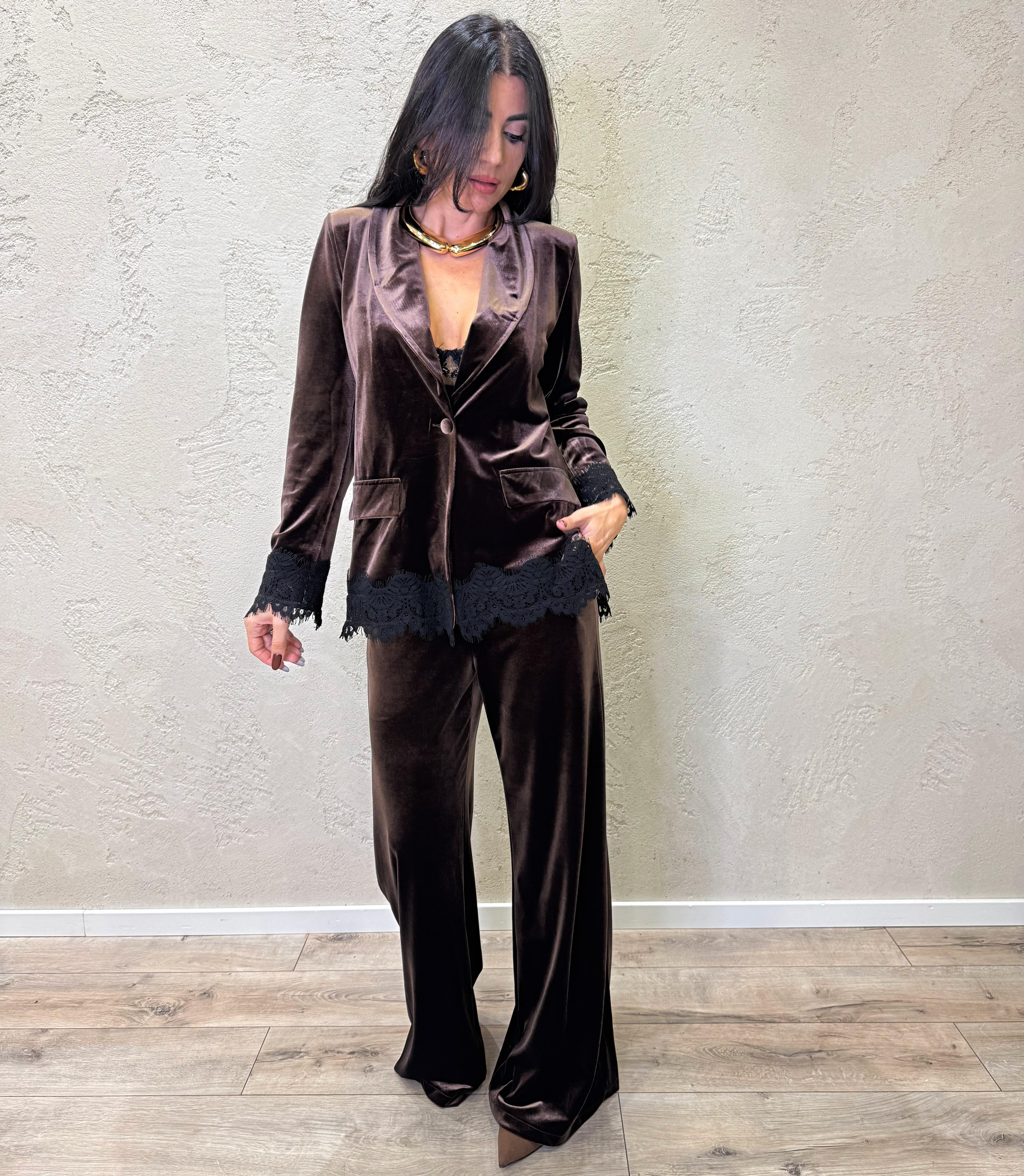 blazer in velluto con inserti in pizzo G20032MO MORO MOTEL