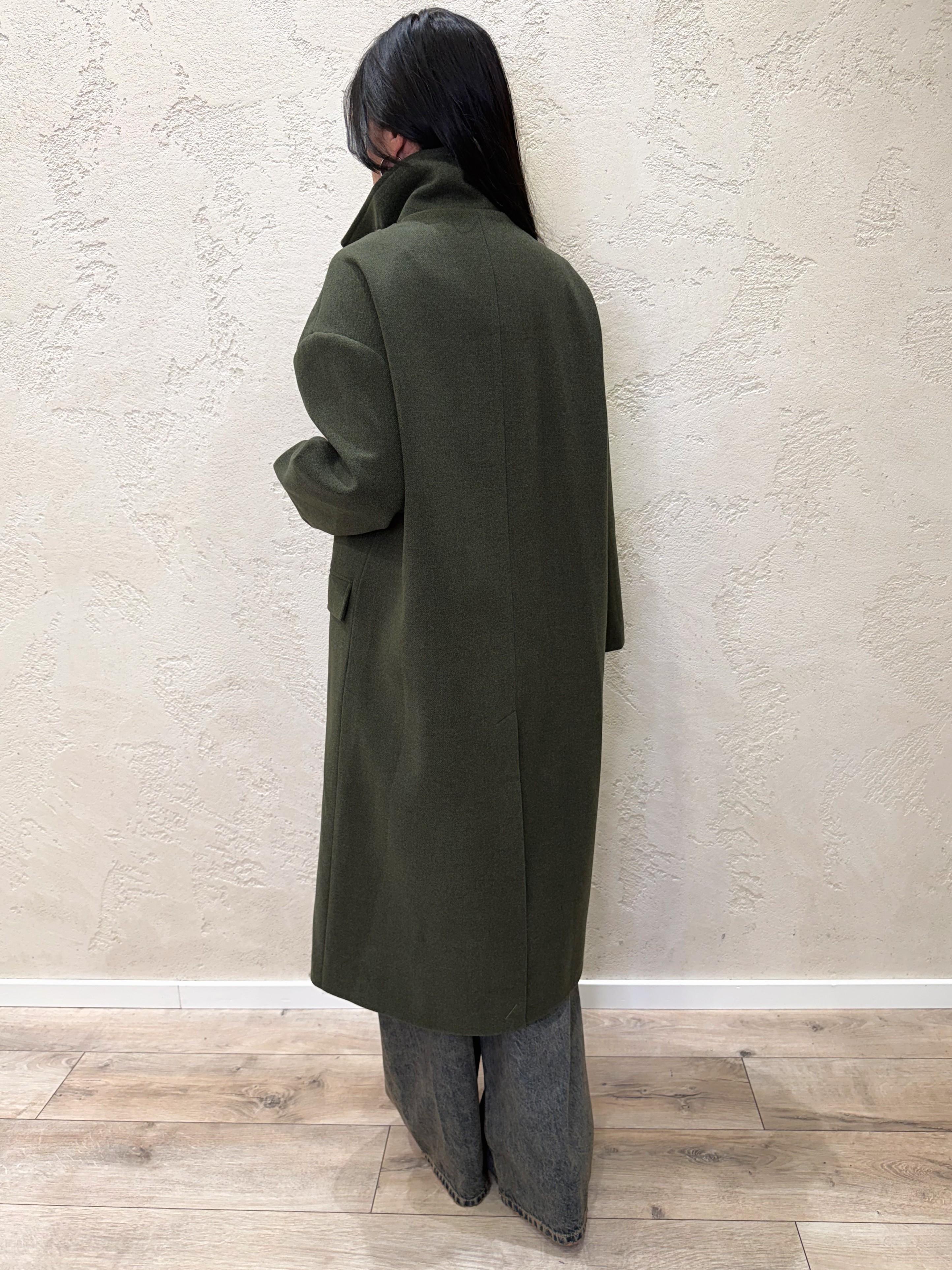 cappotto lungo over misto lana collo alto TF1795 VERDE ARMY VICOLO