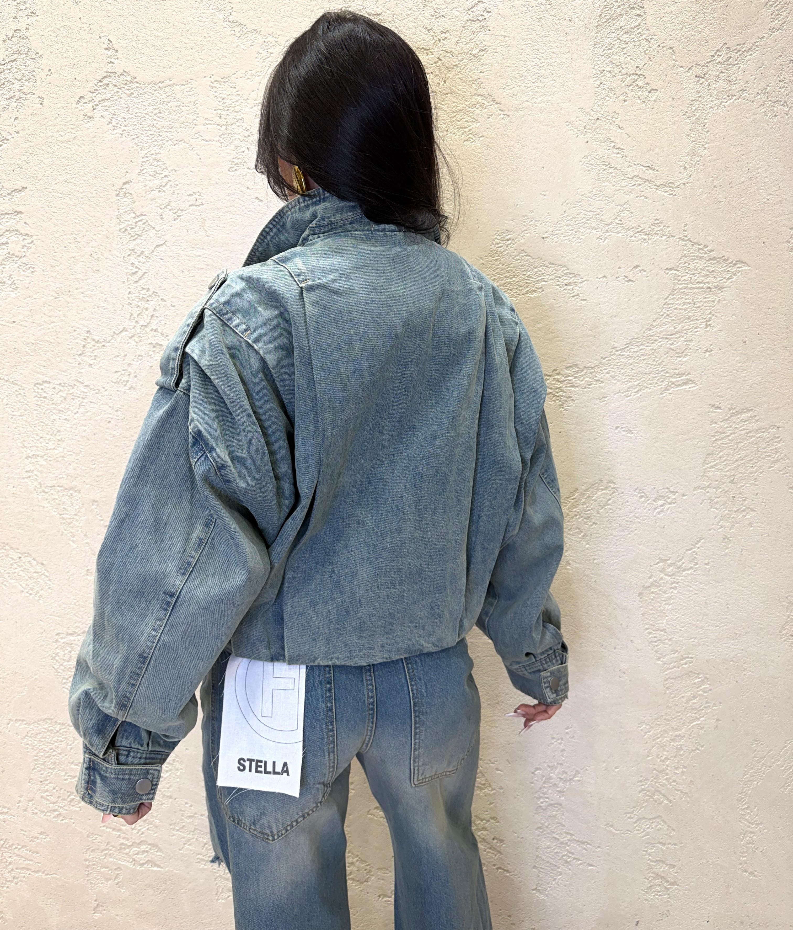 bomber in jeans con collo alto e spalle strutturate 26061 JEANS SUSY MIX