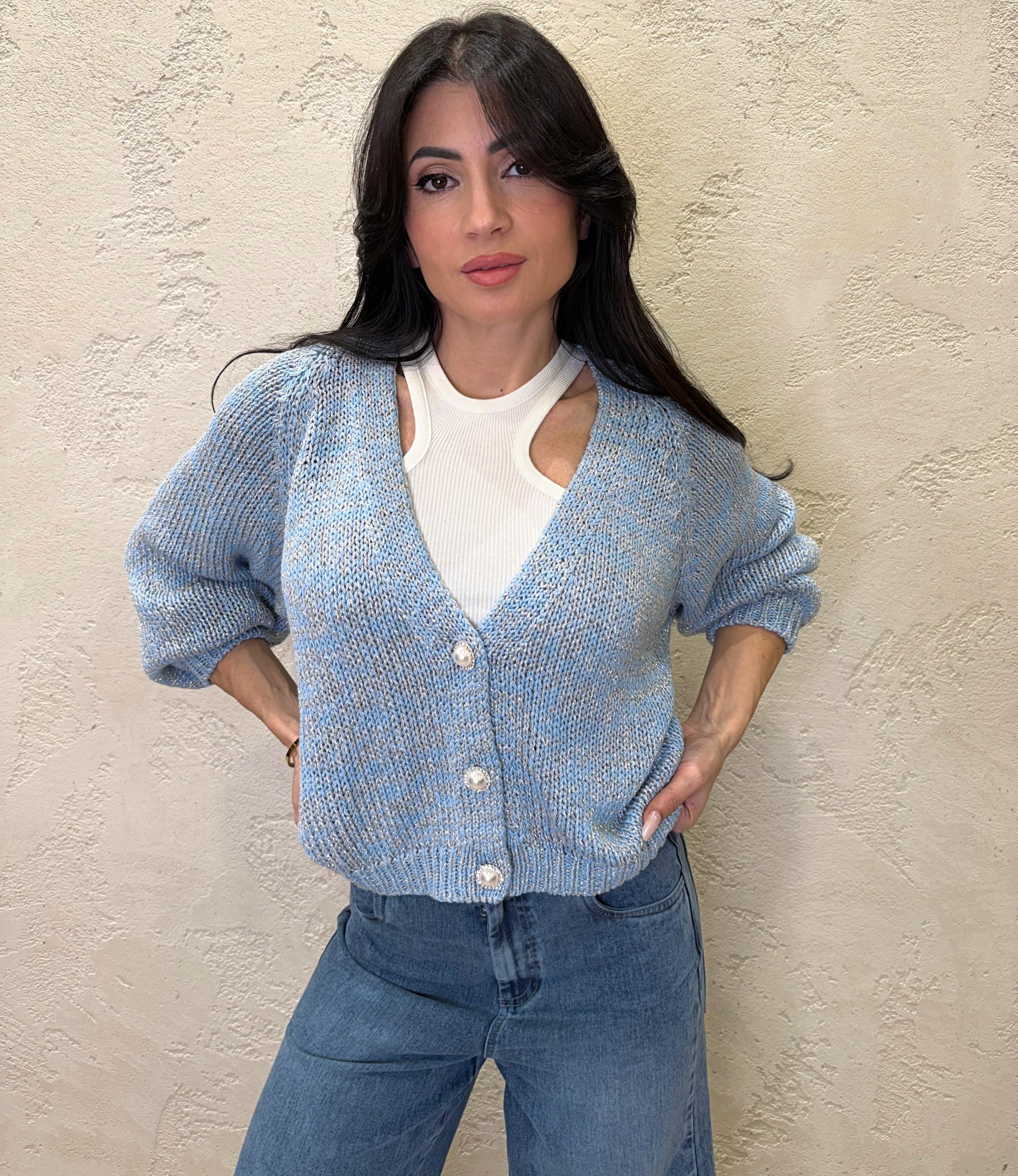 cardigan in lurex con bottoni gioiello JIT-Q008 CIELO HAVEONE