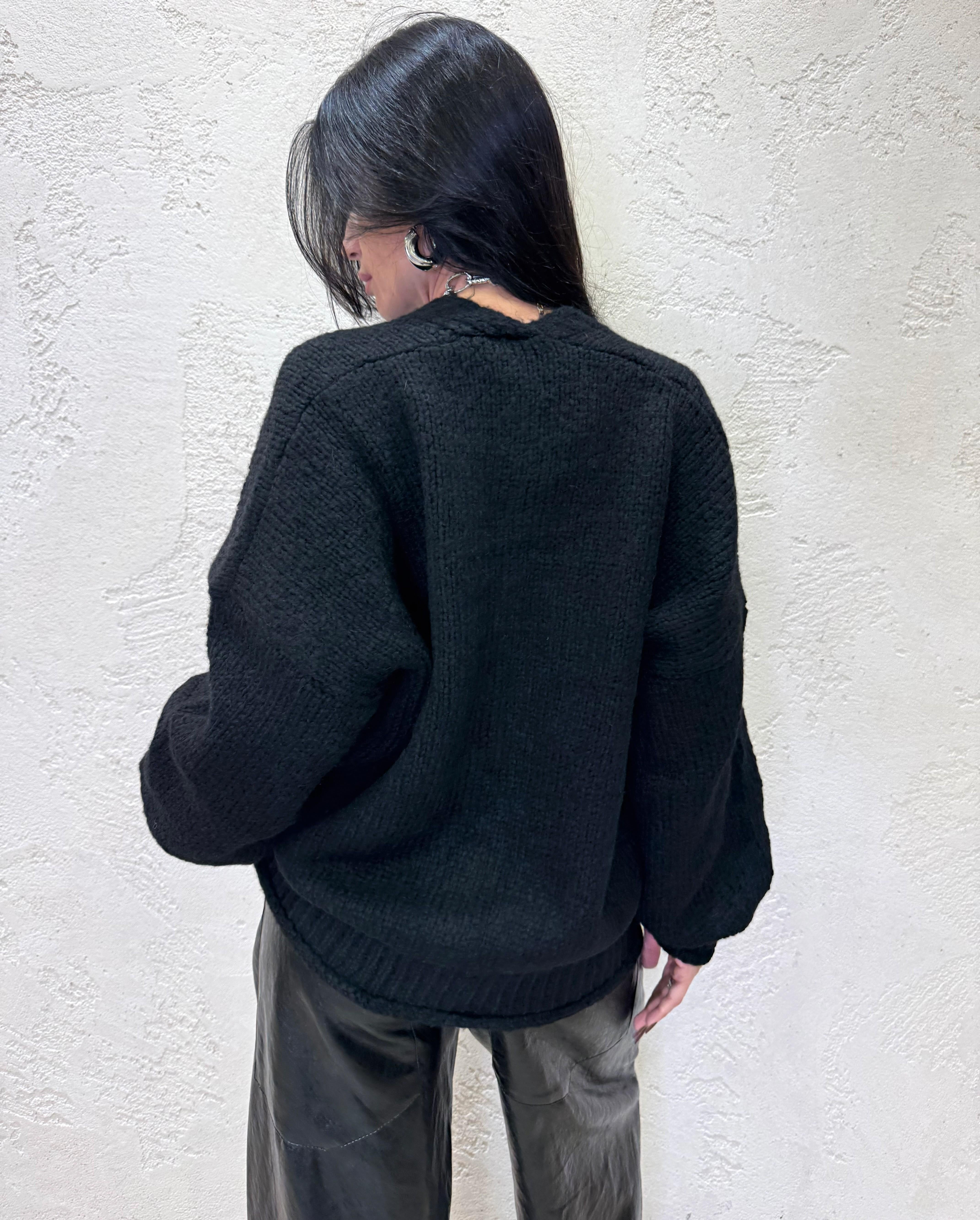 cardigan misto lana e alpaca con tasche 33053F NERO VICOLO