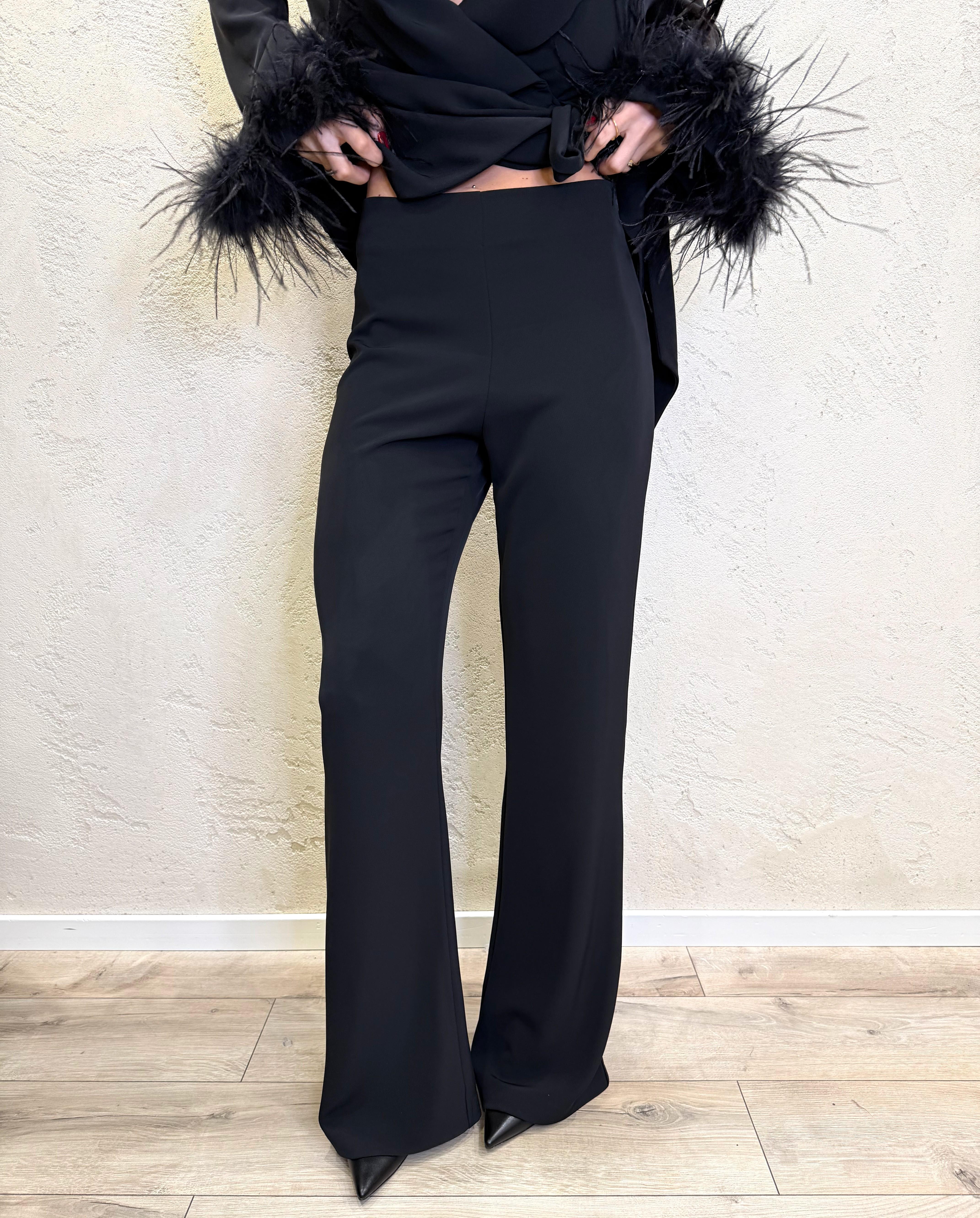 pantalone a palazzo 37748 NERO TENSIONE IN