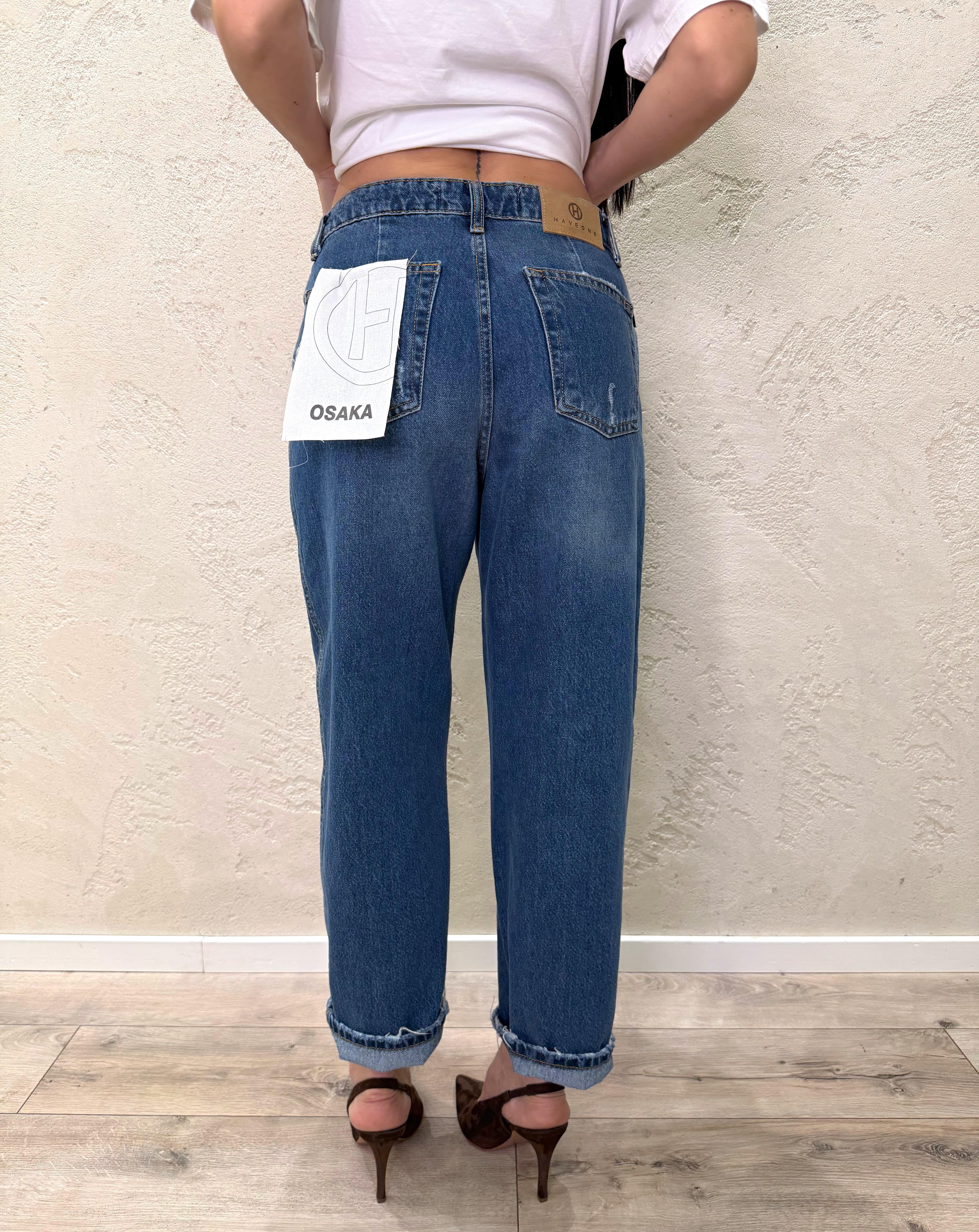 jeans modello osaka gamba dritta con rotture in tela ferma PLS-Q048 DENIM BLU HAVEONE