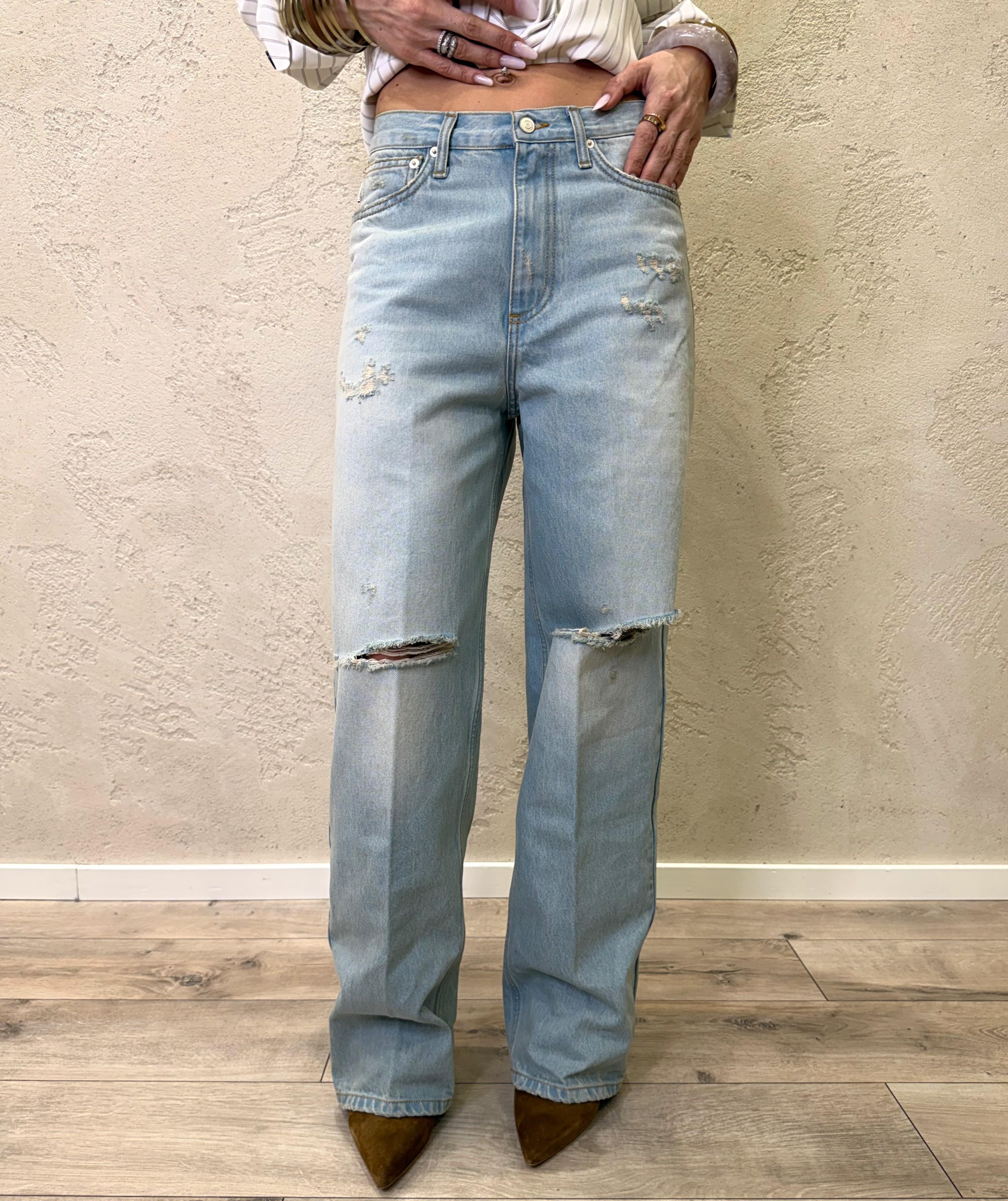 jeans modello xenobia wide leg con rotture DAB5119 SLAVATO VICOLO