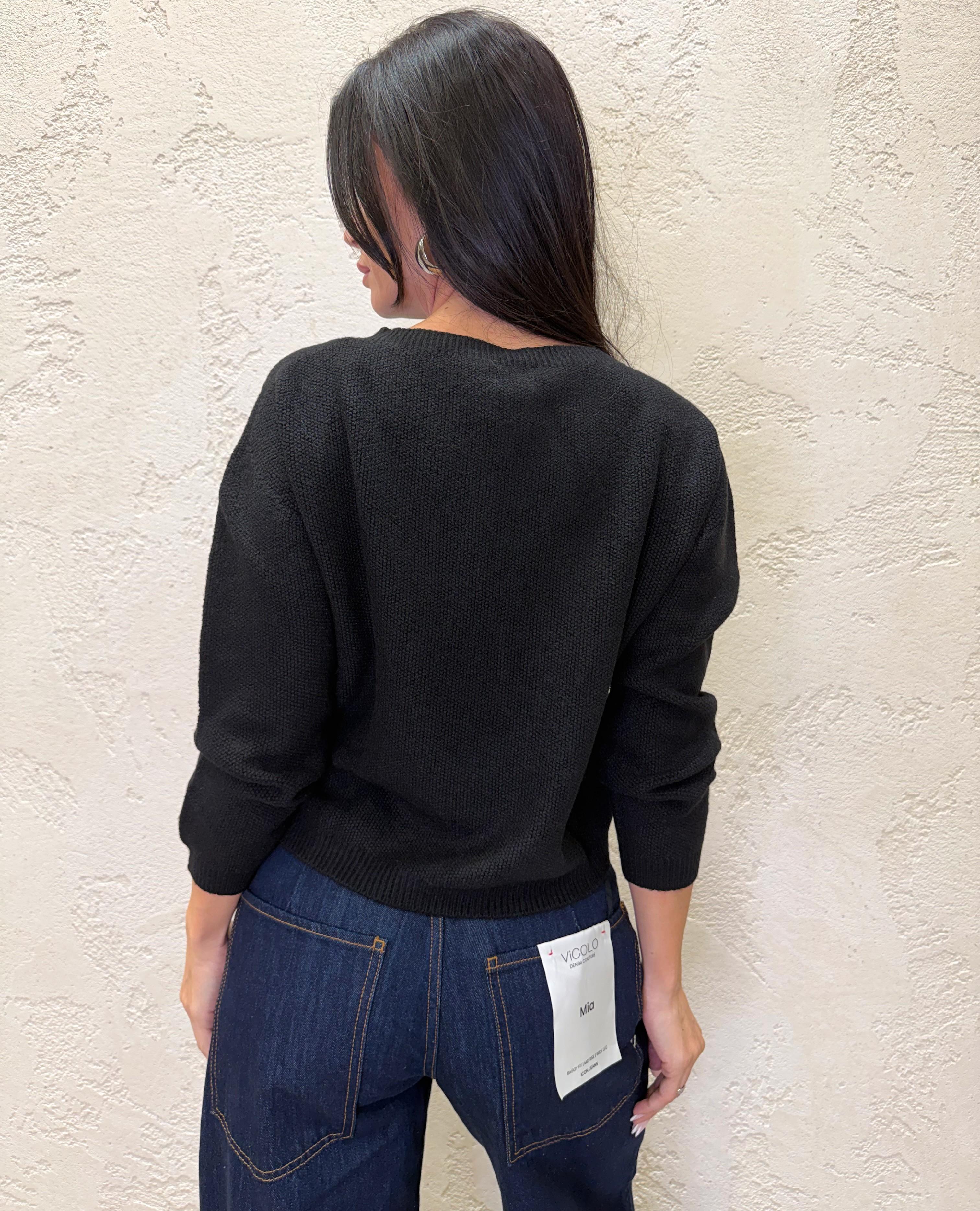 maglia girocollo a punto riso 78172J NERO SUSY MIX