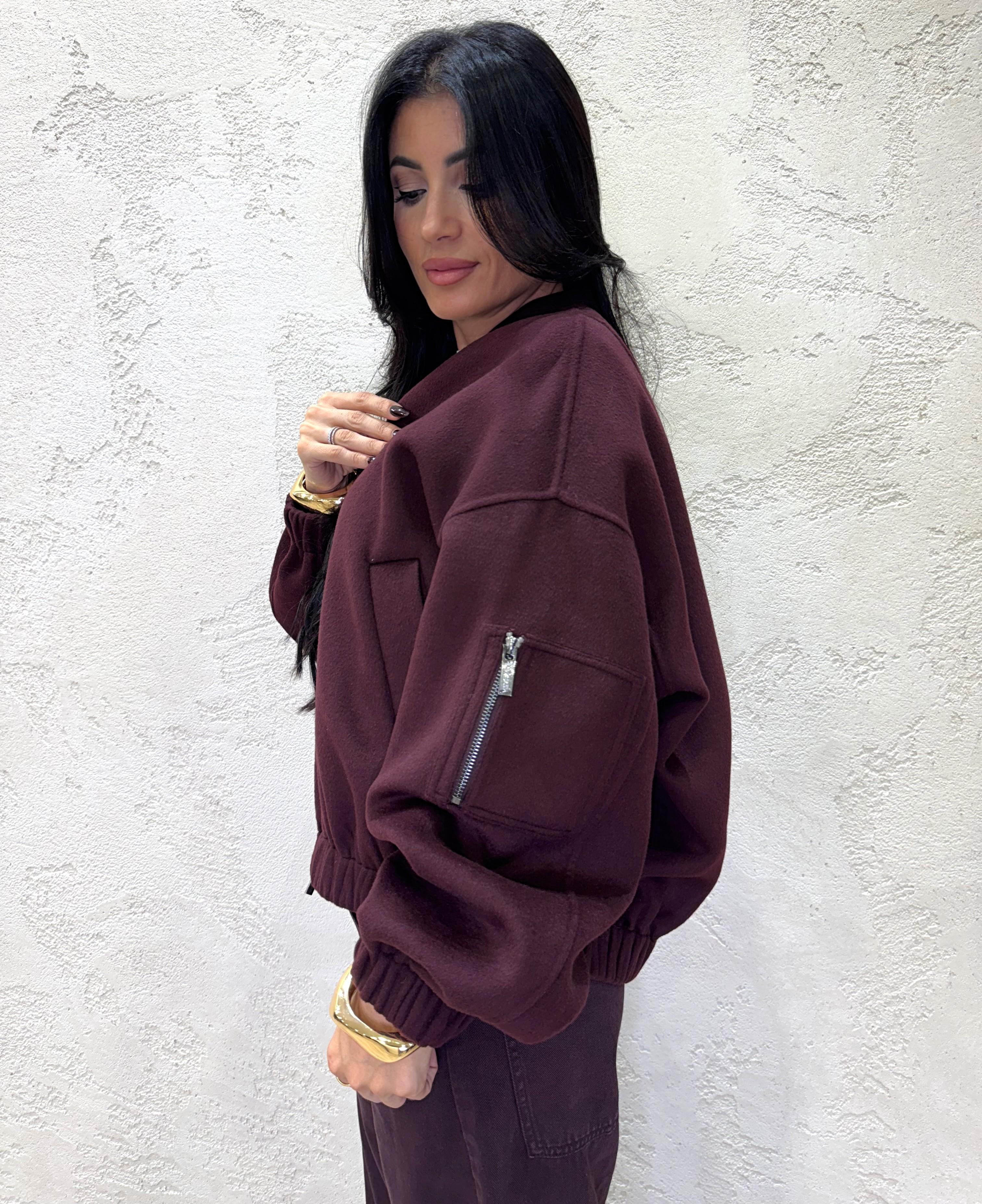 bomber misto lana in panno HAND MADE TF0076 BORDEAUX VICOLO