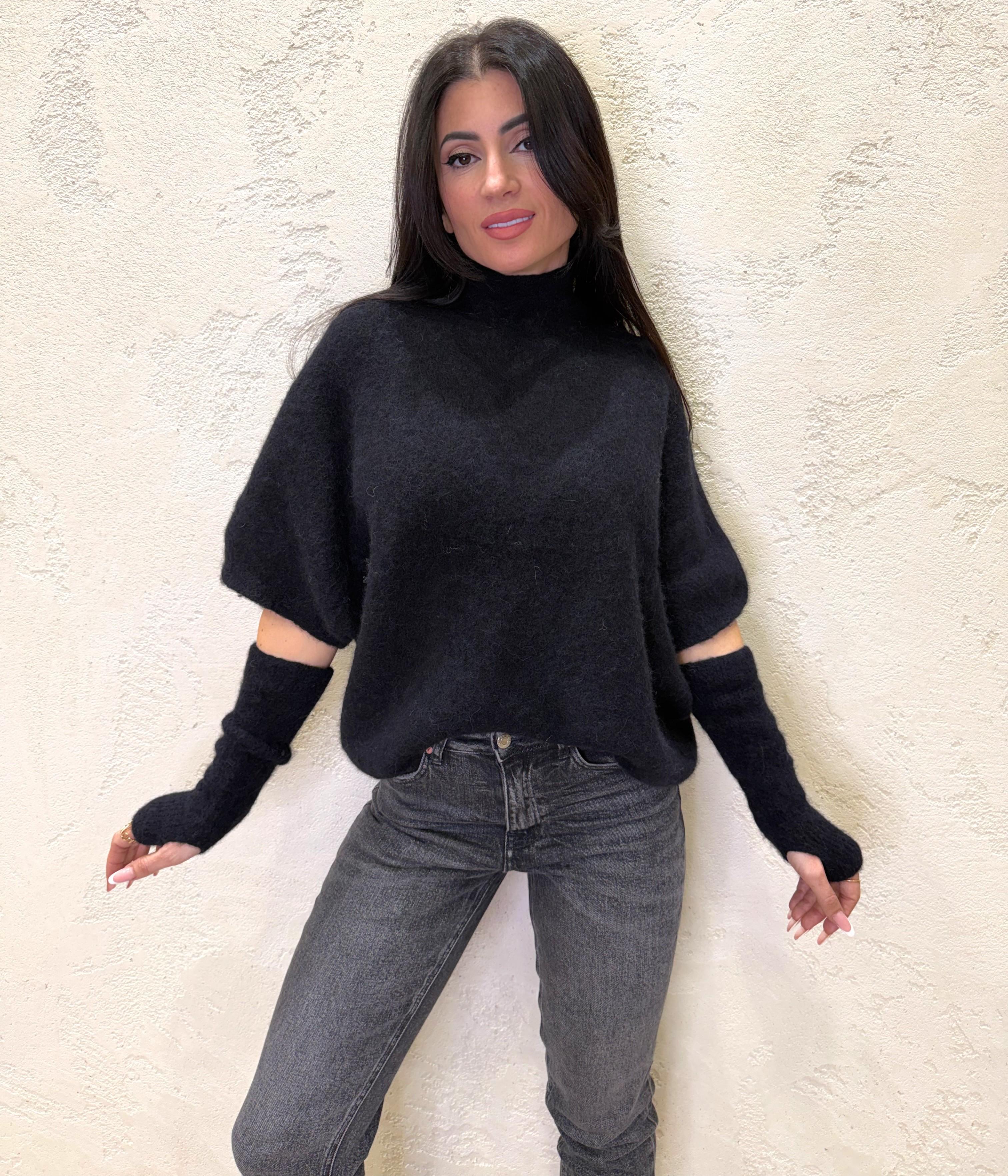 pull baby alpaca e lana con manicotti IT26028M NERO MOTEL