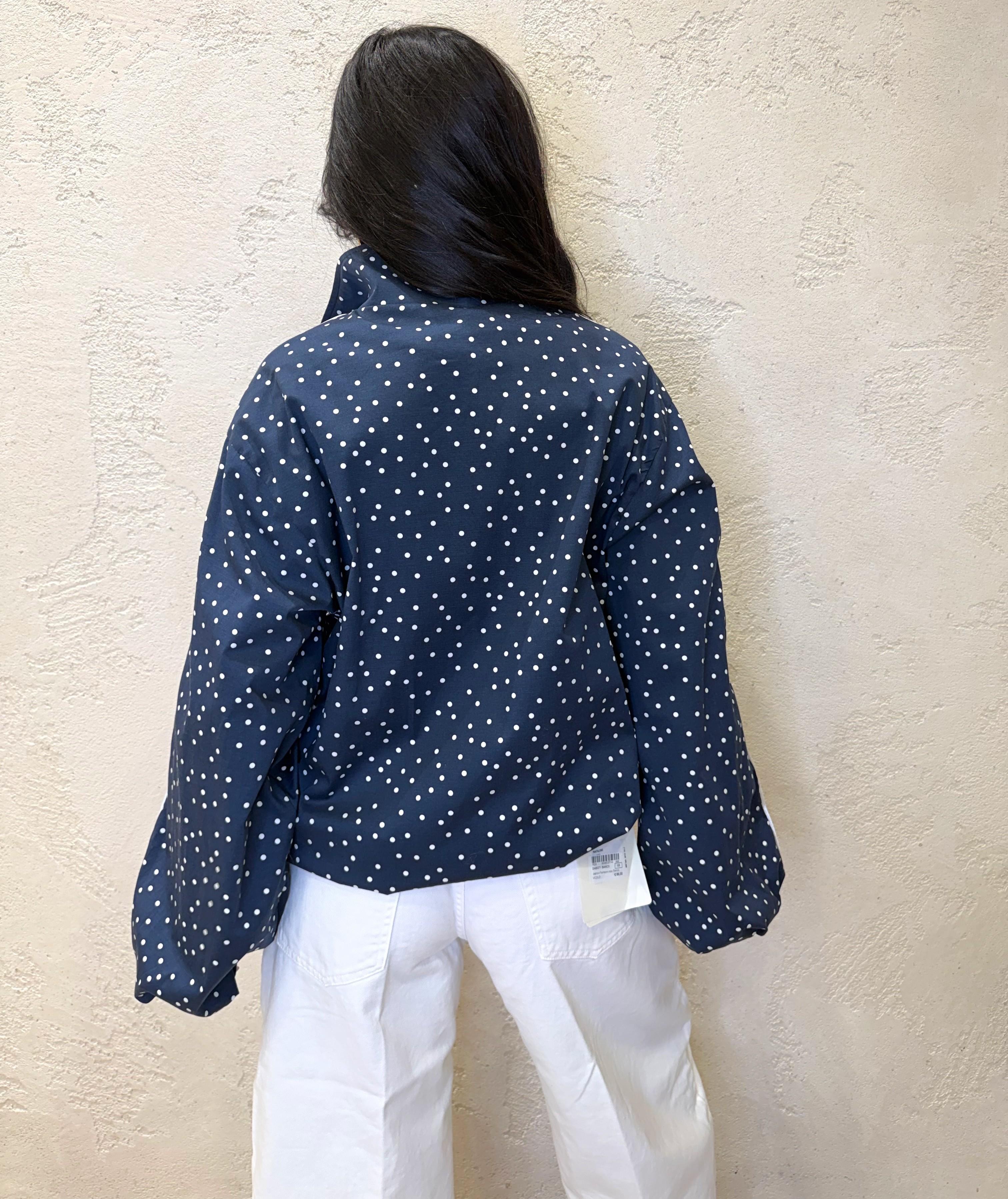 bomber in cotone elasticizzato a pois 38874 BLU/BIANCO TENSIONE IN