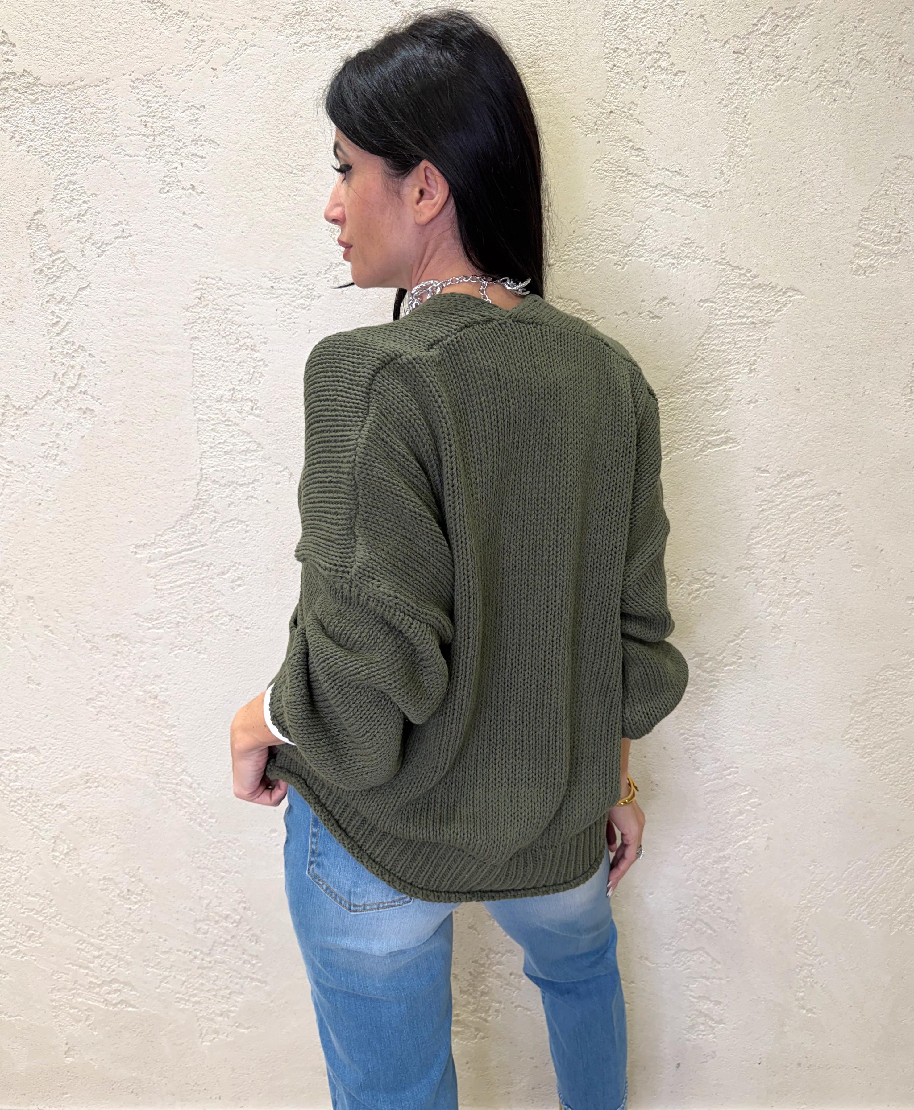 cardigan in maglia con bottoni 3AB3015 MILITARE VICOLO