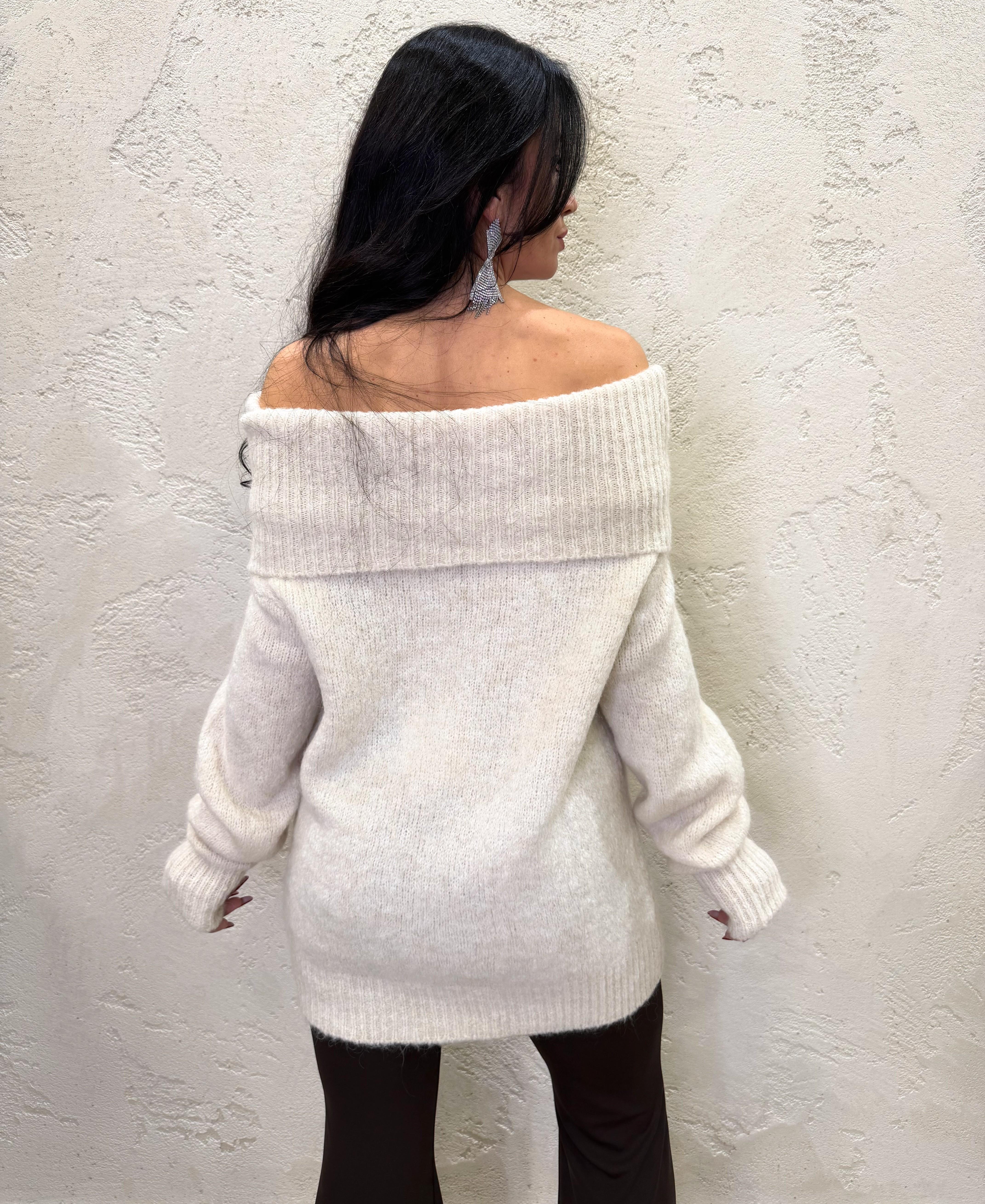 pull collo alto misto mhoair e lana fantasia rombi FW25-1225MO PANNA MOTEL