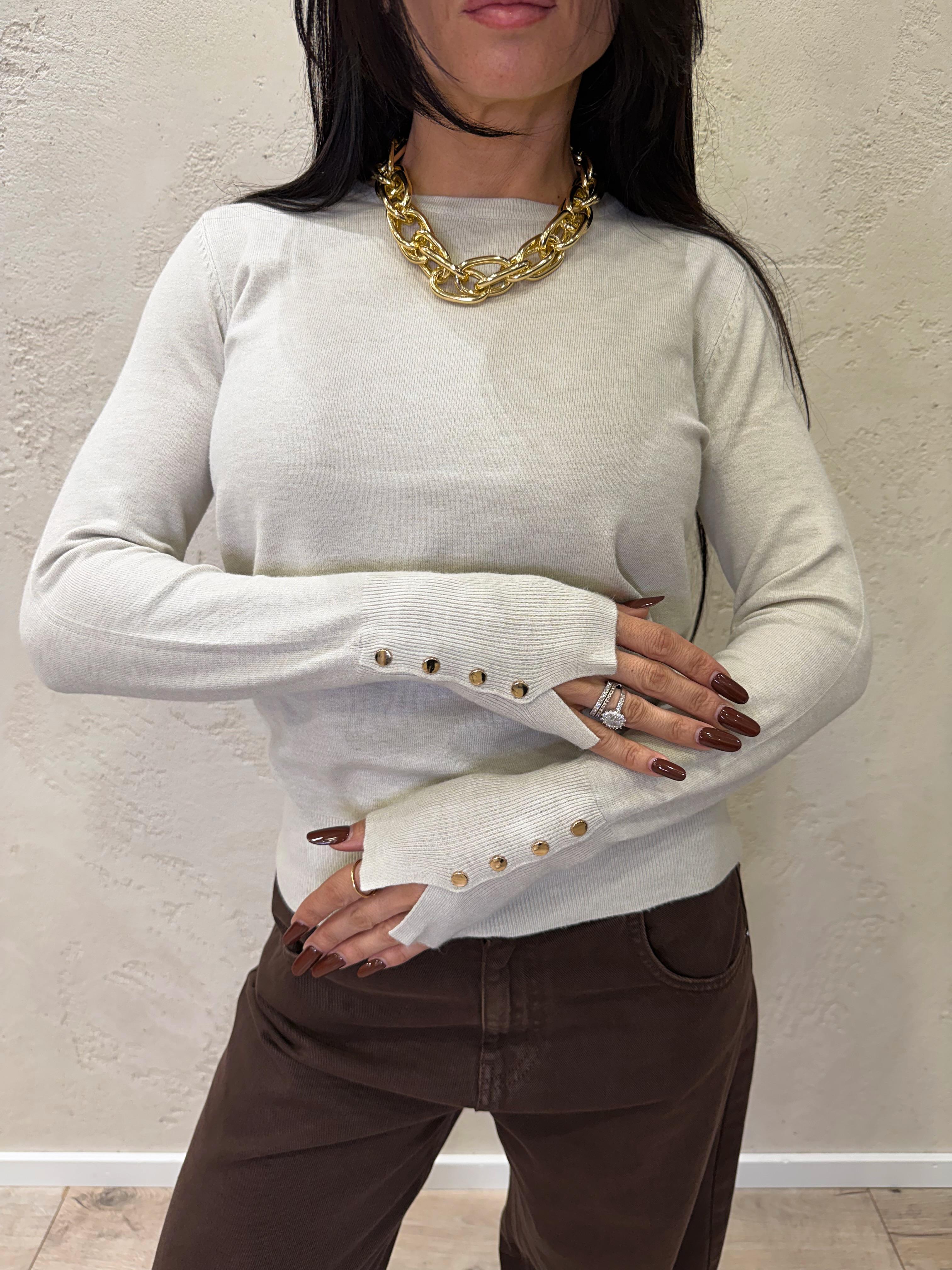 maglia basica con dettaglio bottoncini su polso MAGCBOTT BEIGE ELEVI