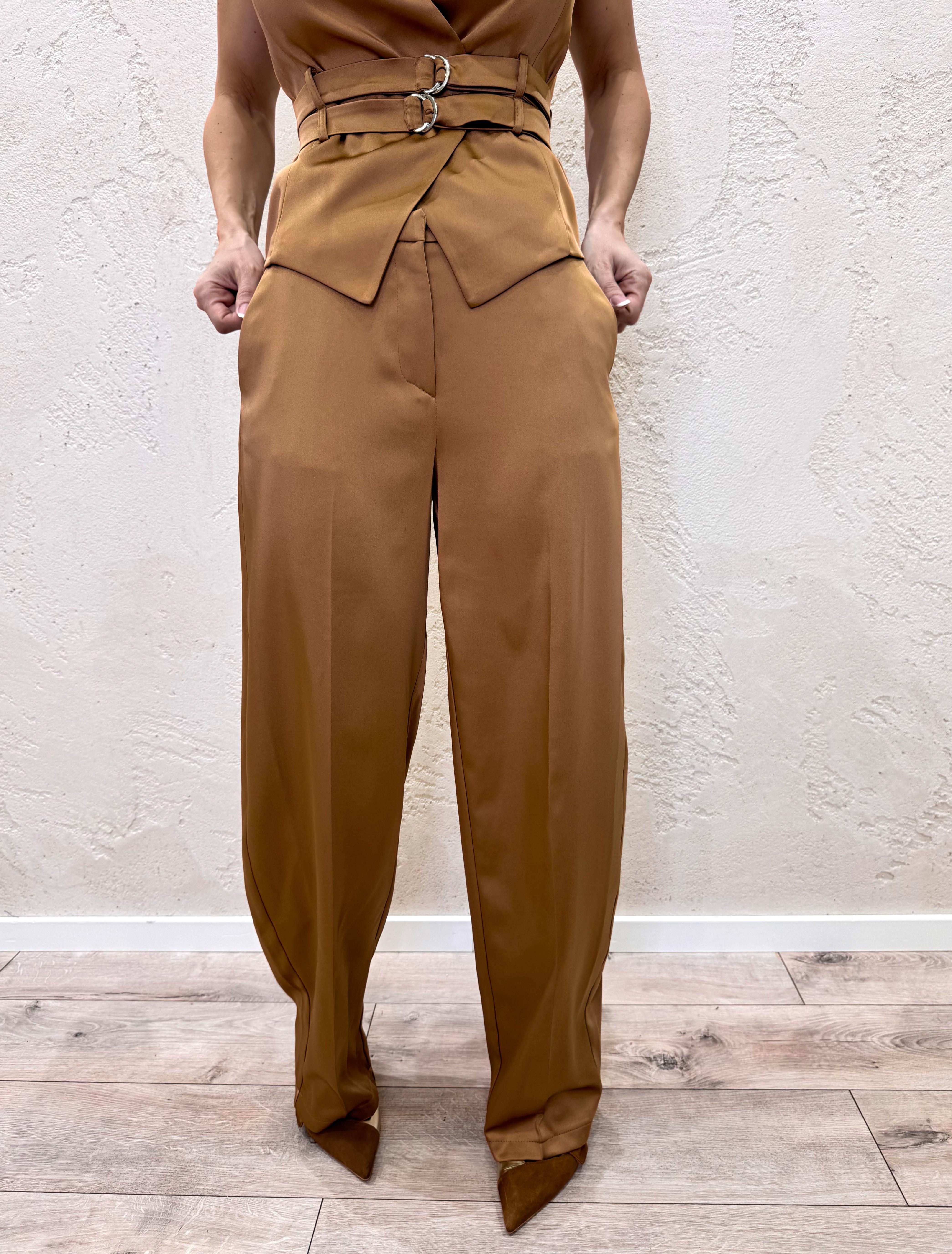 pantalone in raso a ferro di cavallo PES4JJJ TABACCO IMPERIAL