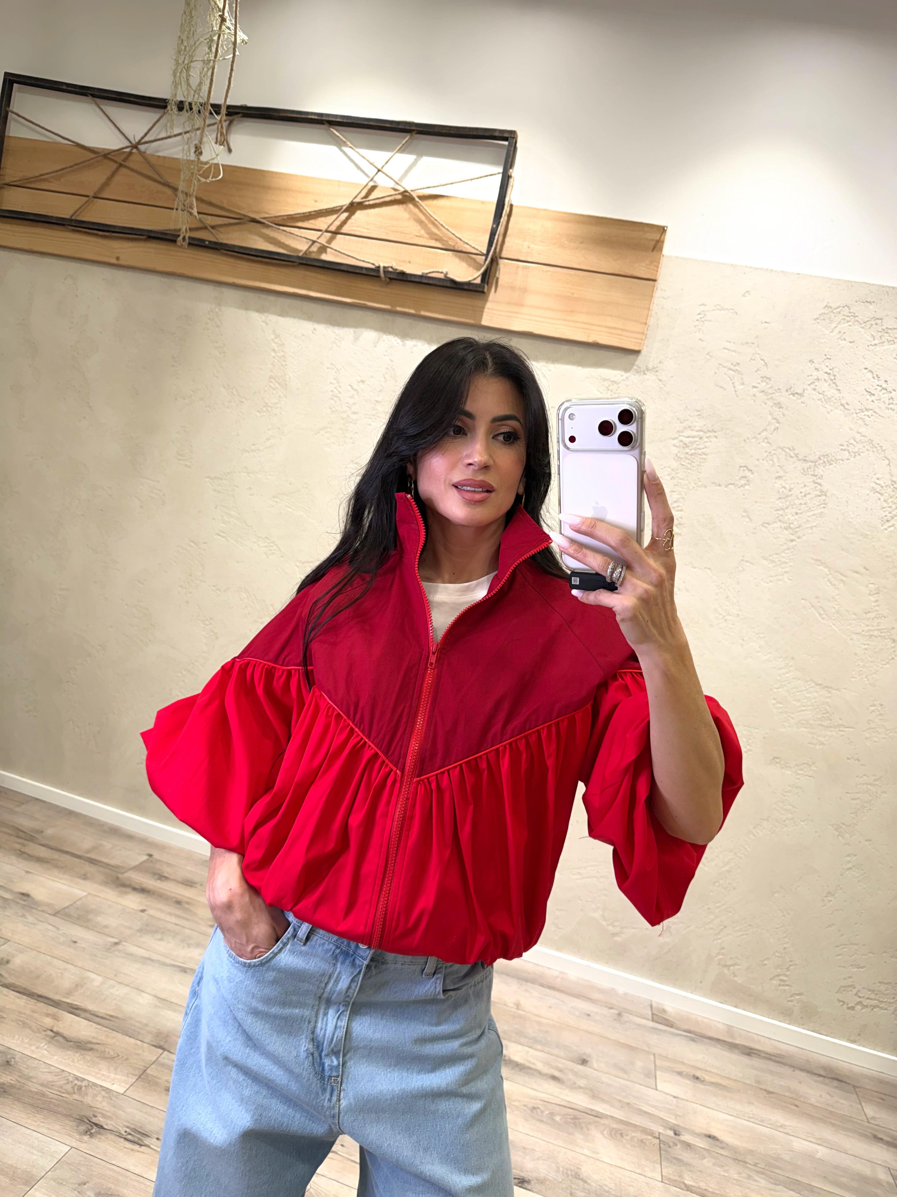 bomber effetto balloon doppio colore in 100% cotone 38967 ROSSO TENSIONE IN