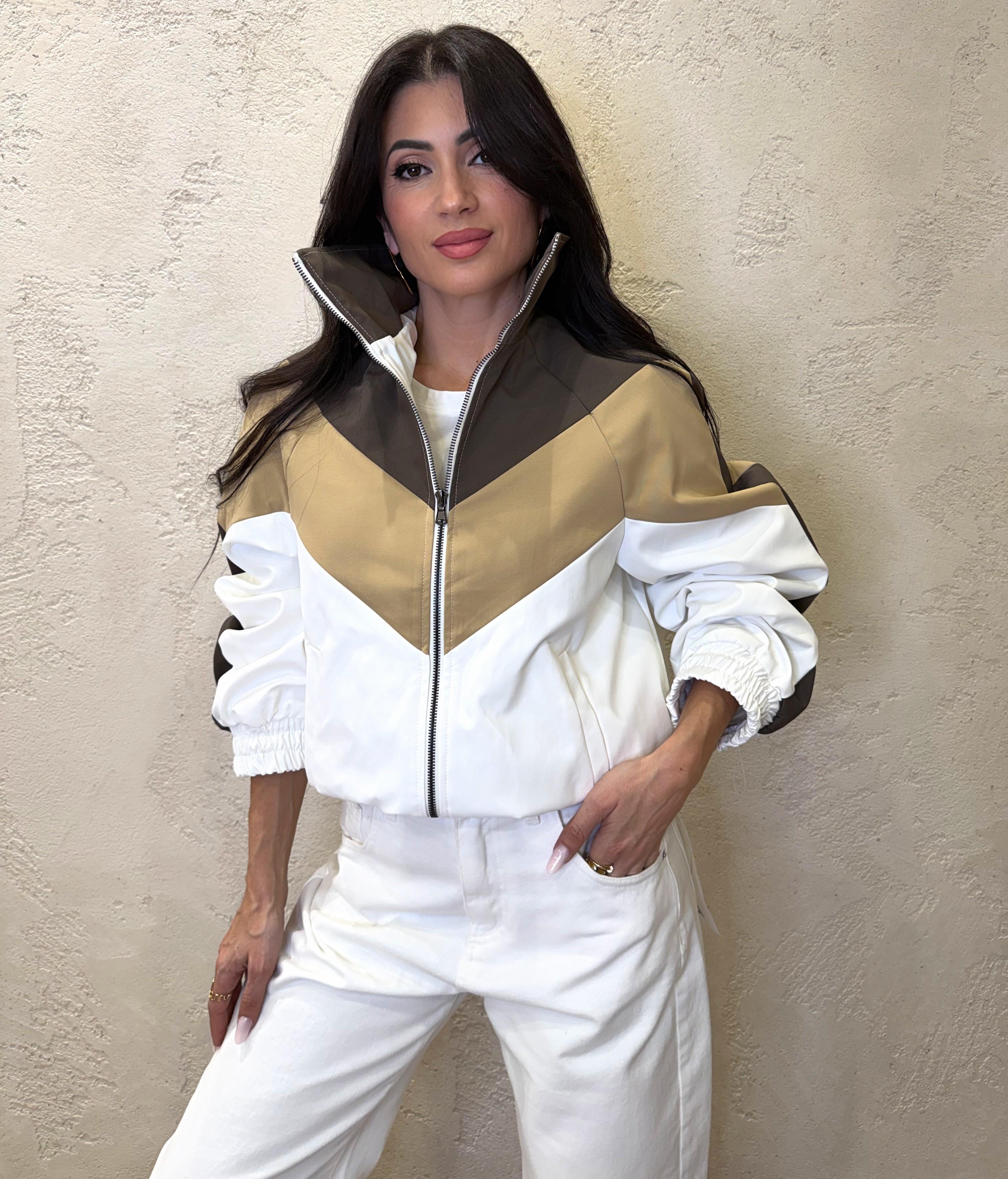 bomber tricolore in tessuto tecnico TAB1380 PANNA/BEIGE/MORO VICOLO