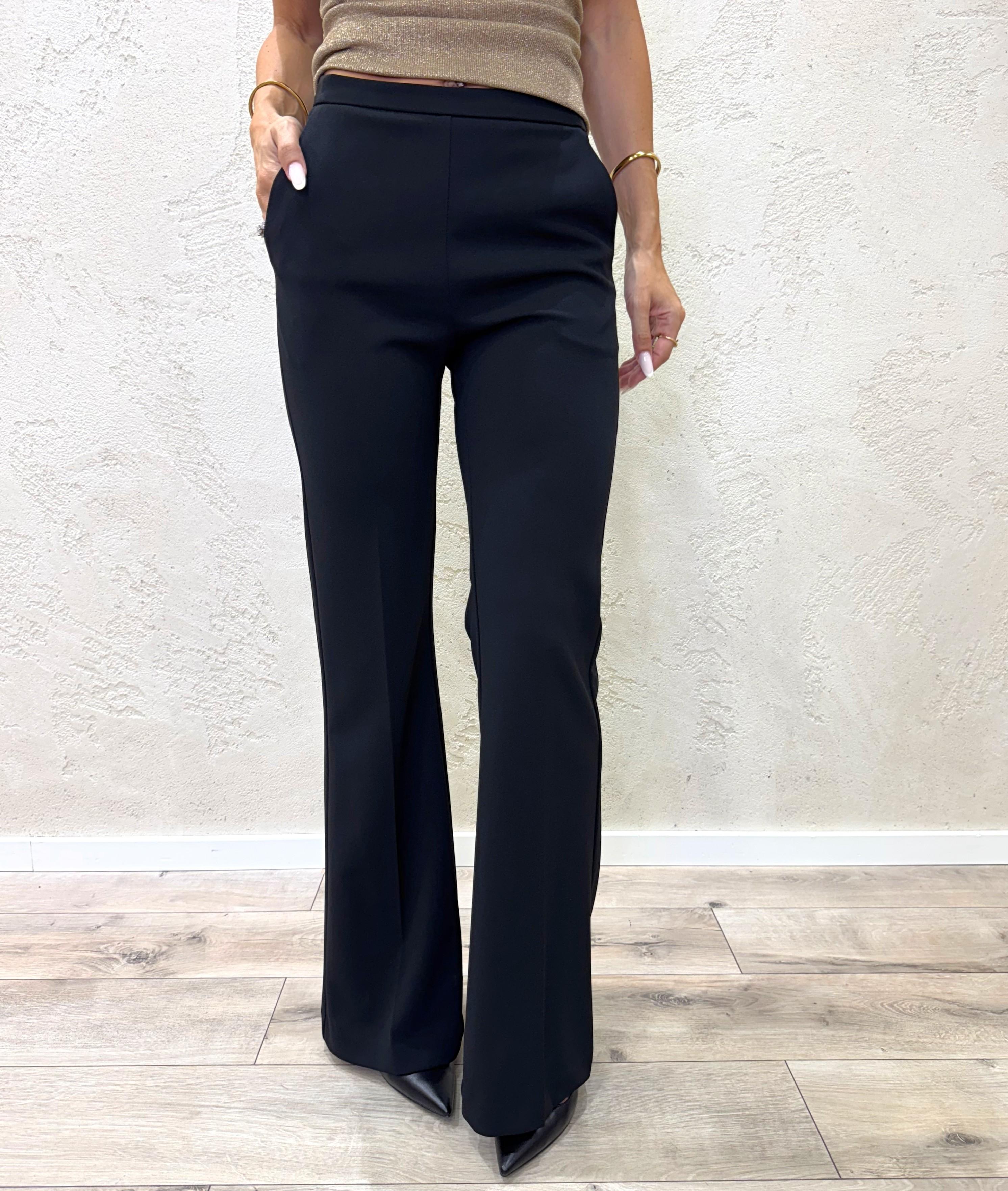 pantalone a zampa in crepe elasticizzato P3E9KAW NERO IMPERIAL