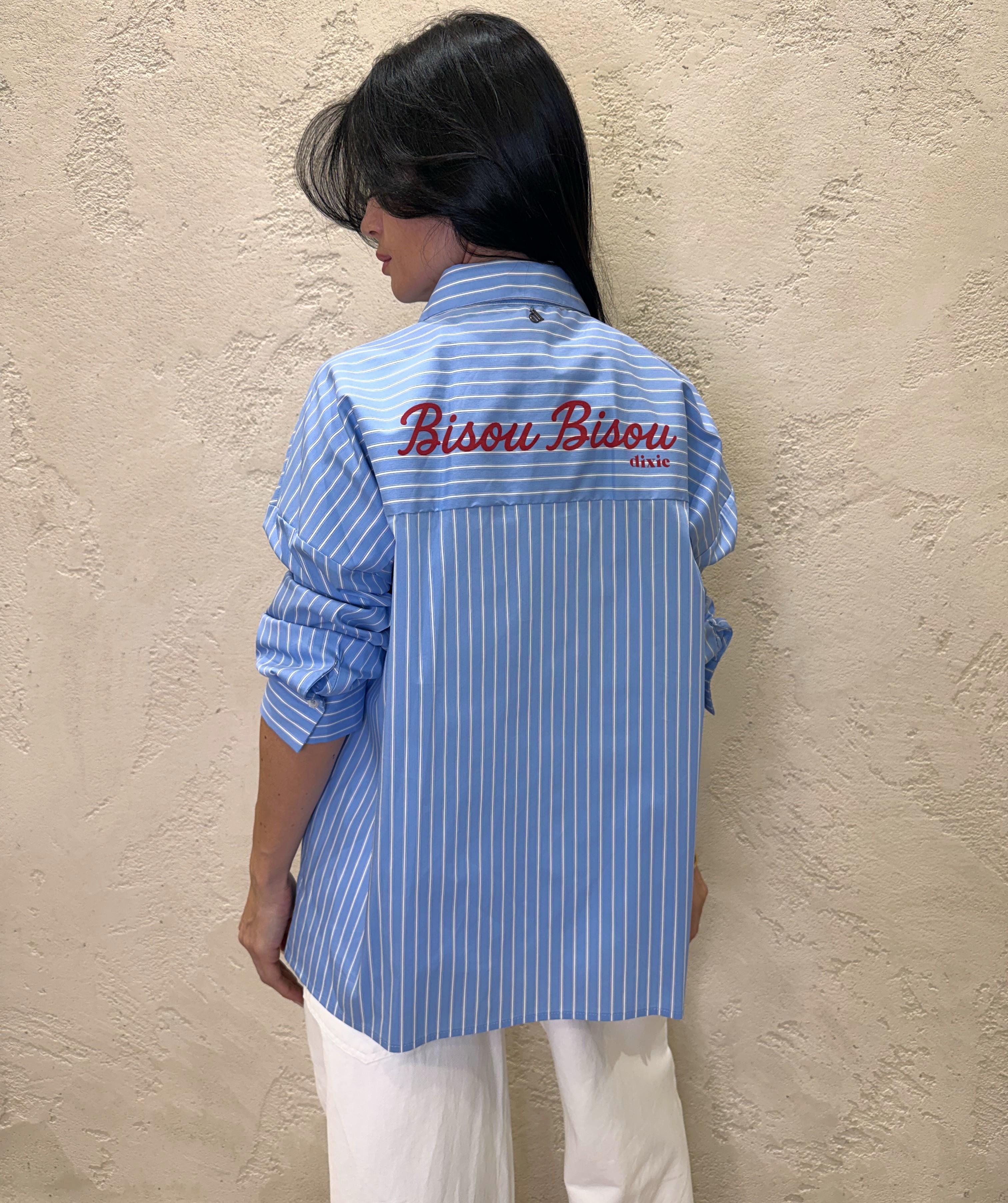 camicia over gessata con stampa sul retro CFLS1H0S CELESTE DIXIE