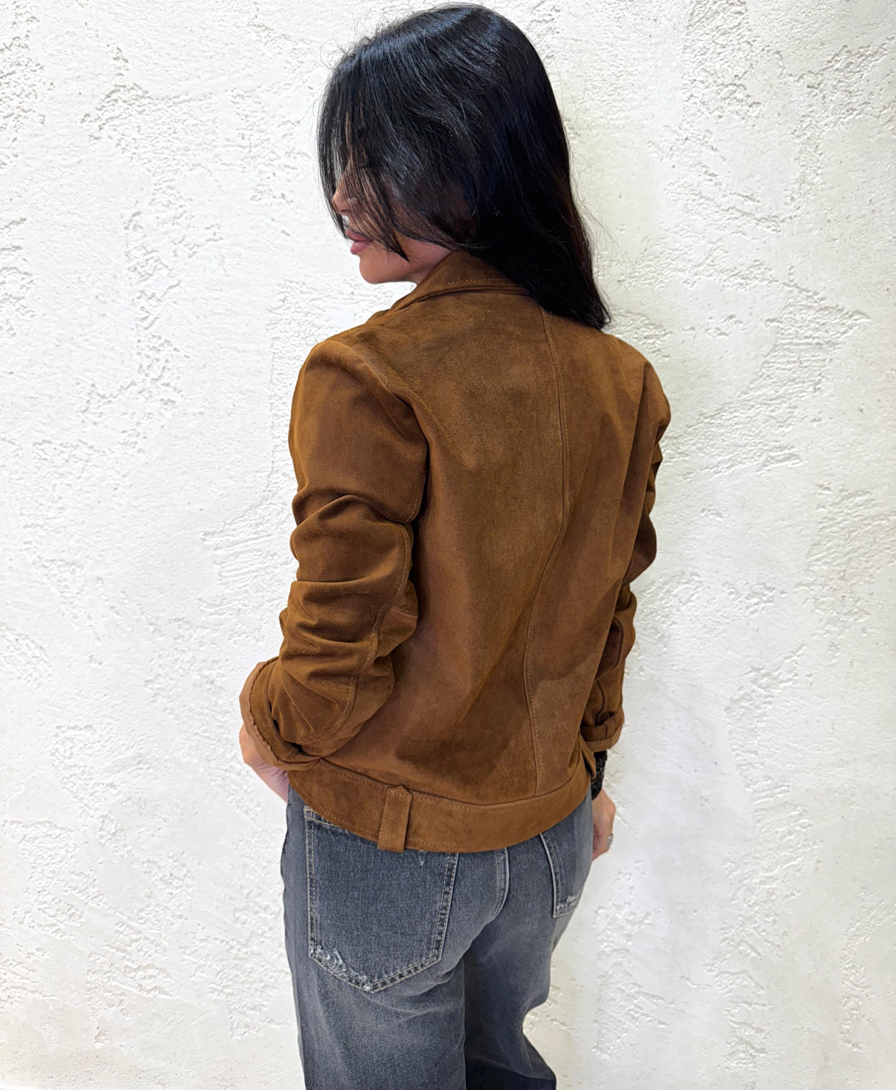 giubbino in vera pelle scamosciata con frange TF0328 COGNAC VICOLO