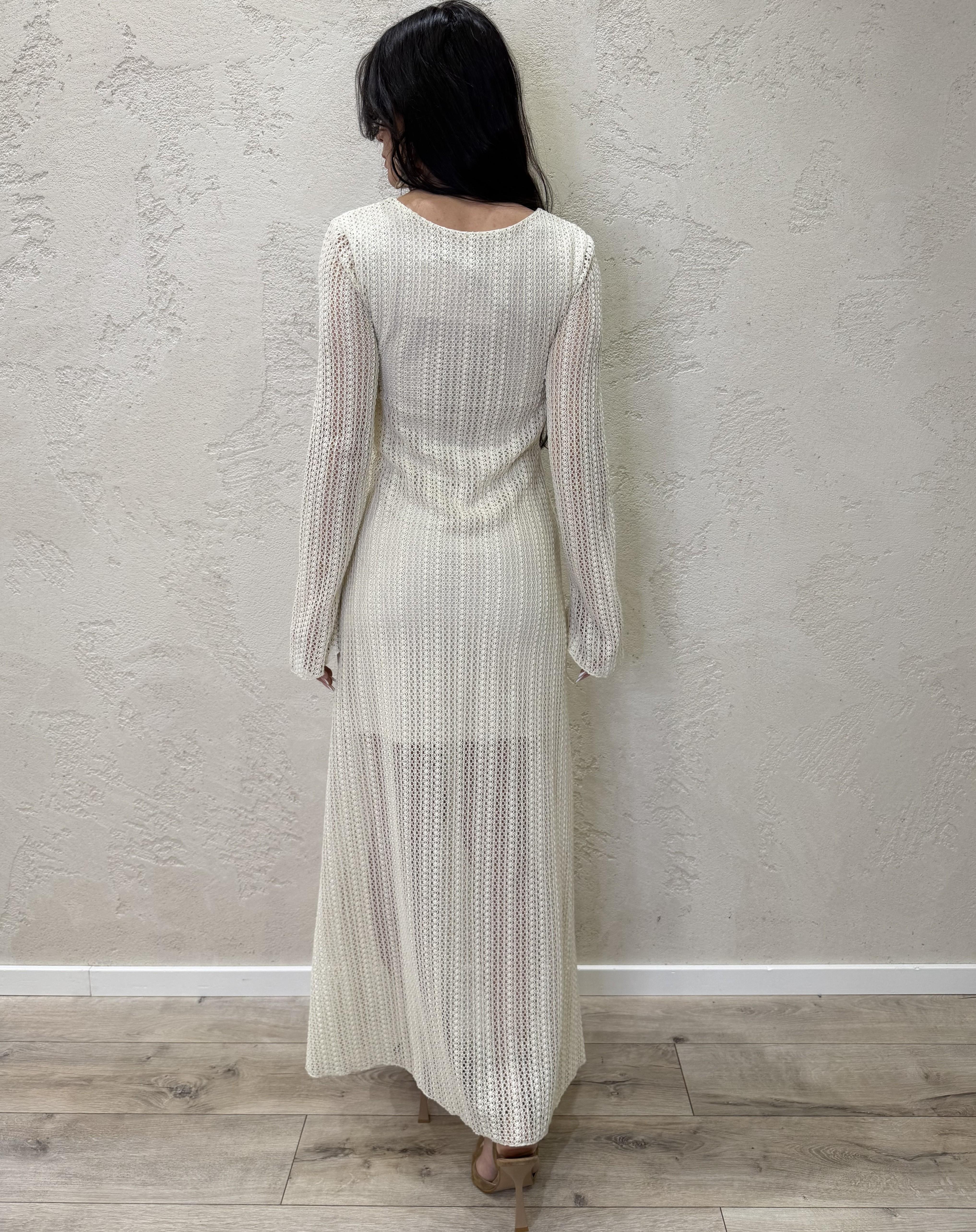 abito lungo crochet con cut out e accessorio AMA-Q047 BURRO HAVEONE