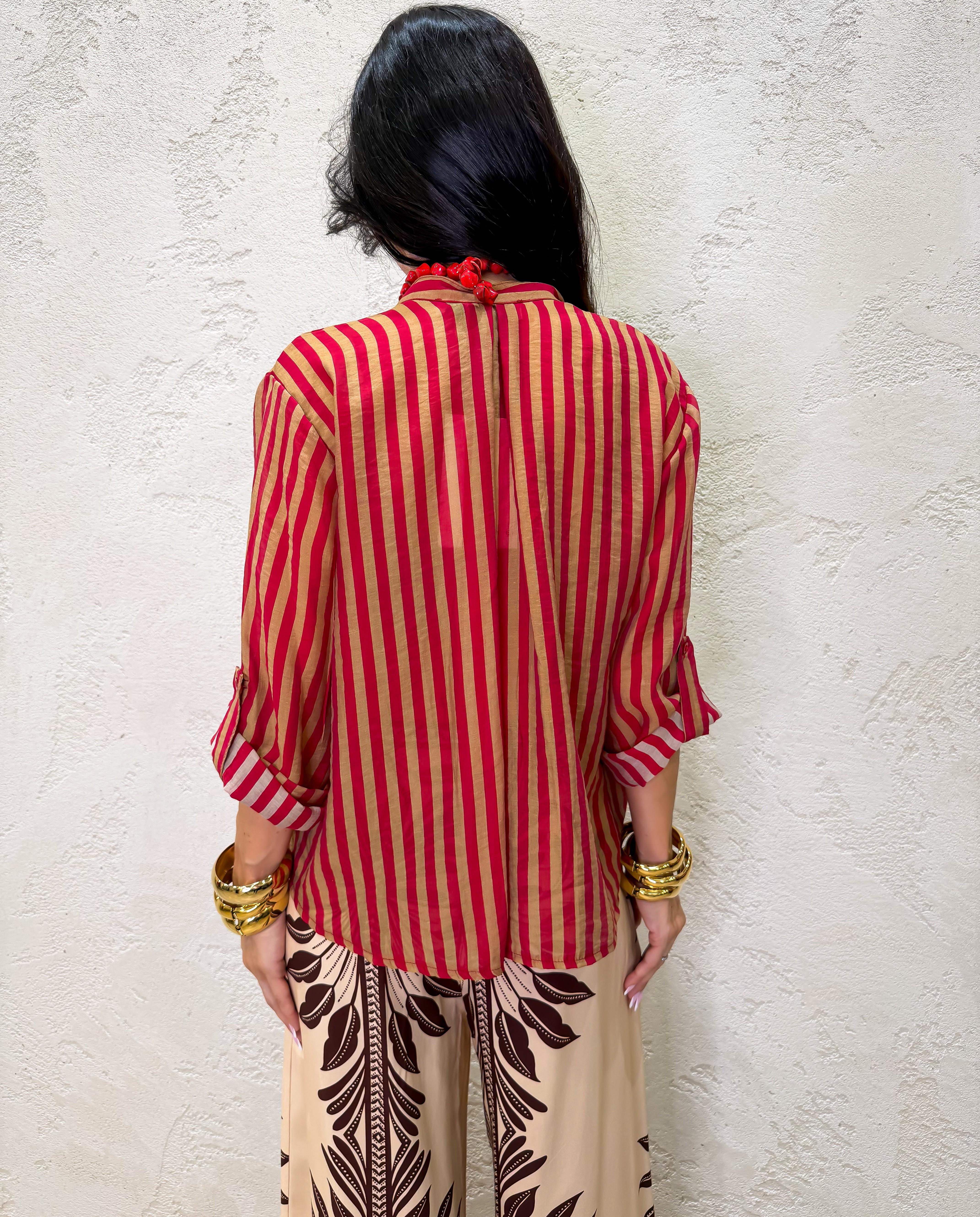 camicia a righe effetto vedo non vedo CVS-Q423 INDIA/TABACCO HAVEONE