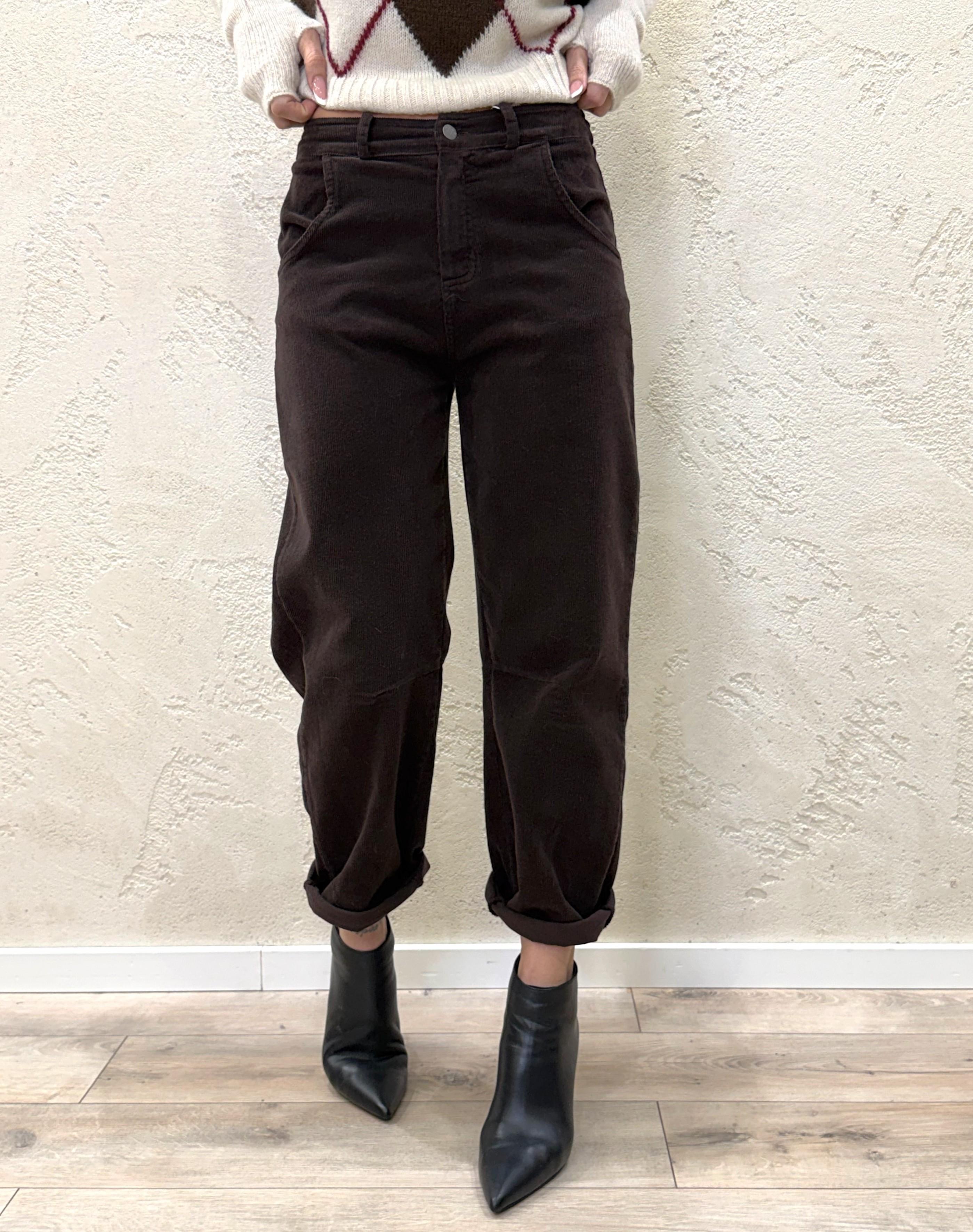 pantalone a ferro di cavallo in velluto a costine PA5093/I25 MORO MOTEL