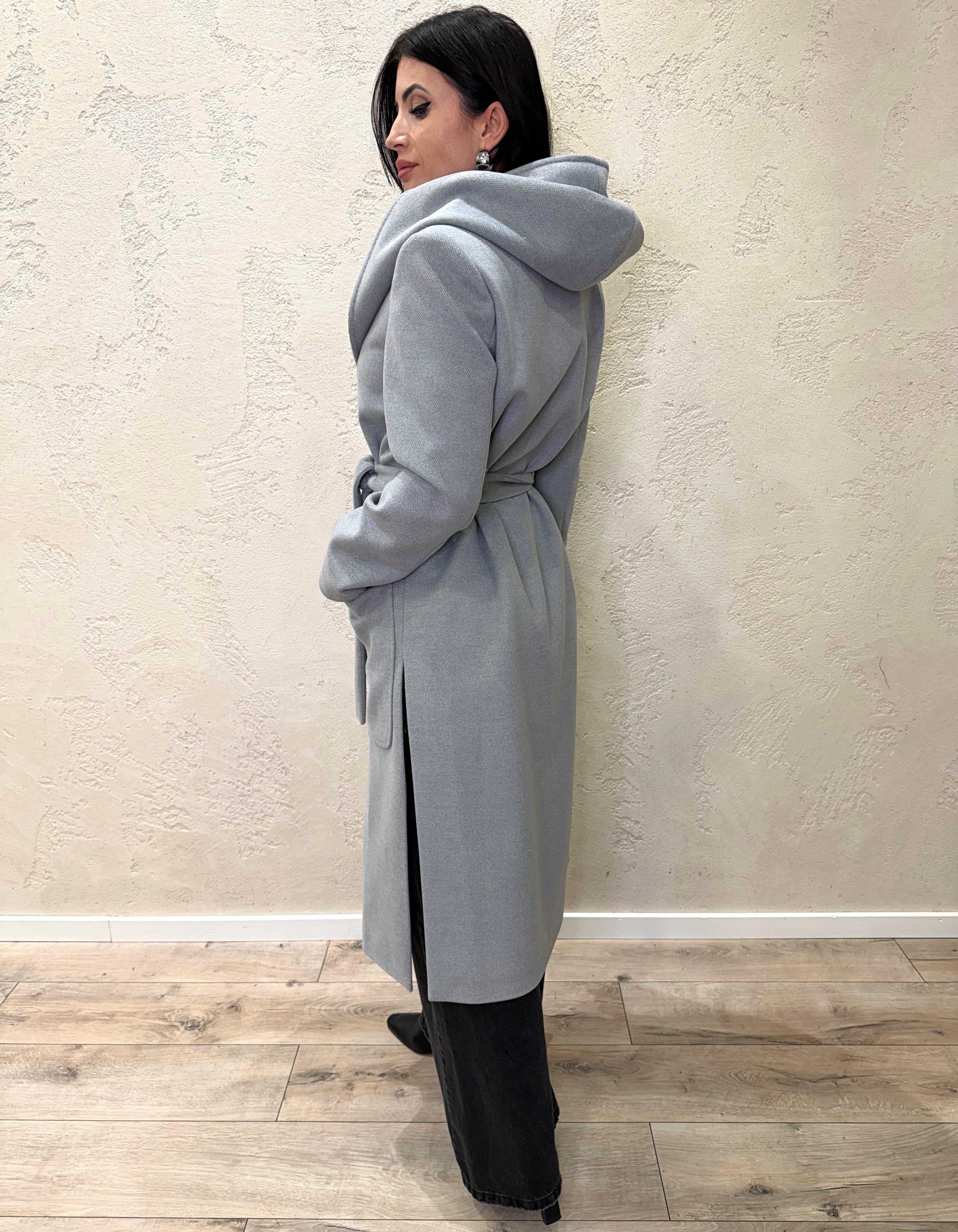 cappotto lungo doppio petto con cappuccio e cintura 9999MRKAI25 GRIGIO TENSIONE IN