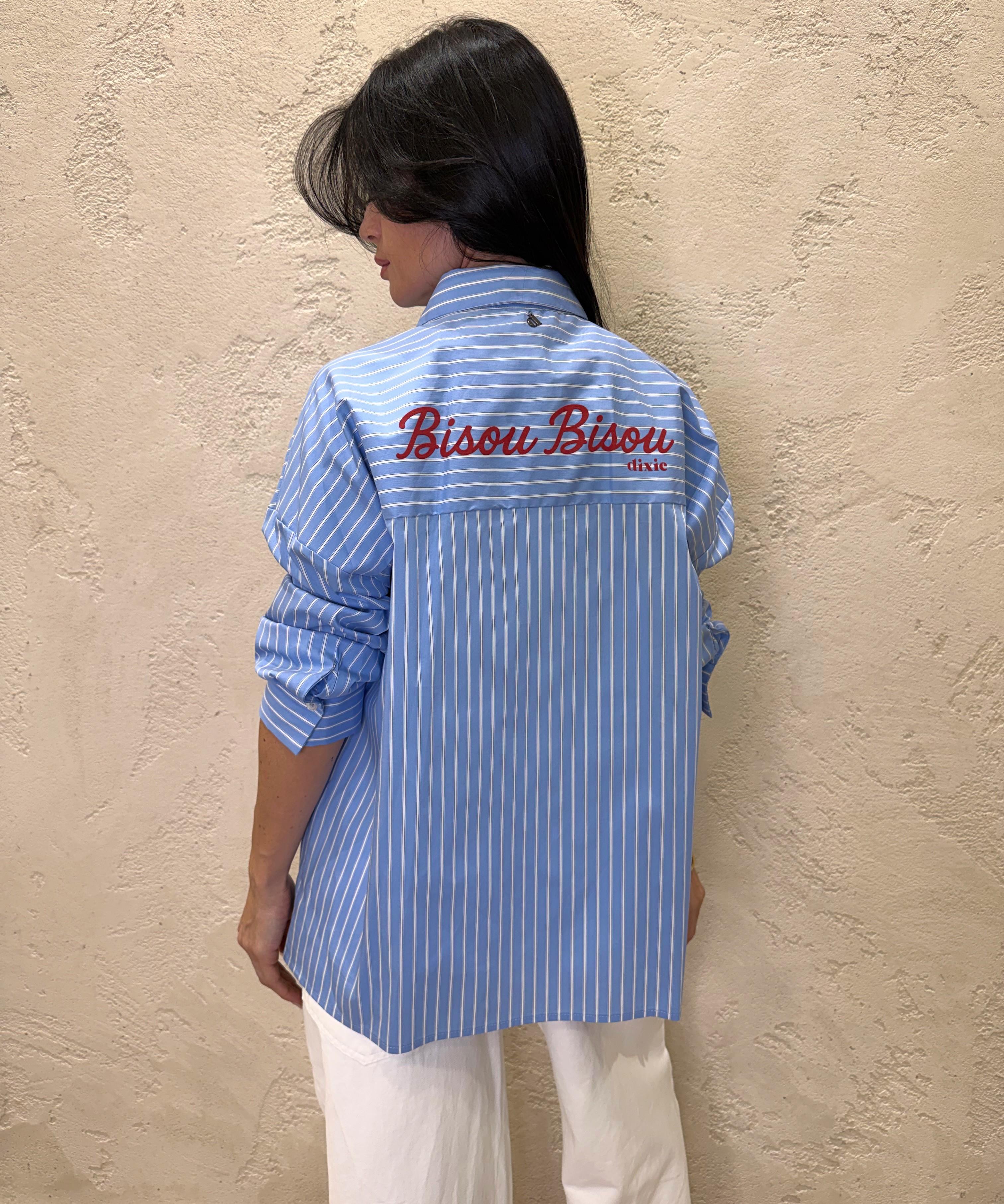 camicia over gessata con stampa sul retro CFLS1H0S CELESTE DIXIE