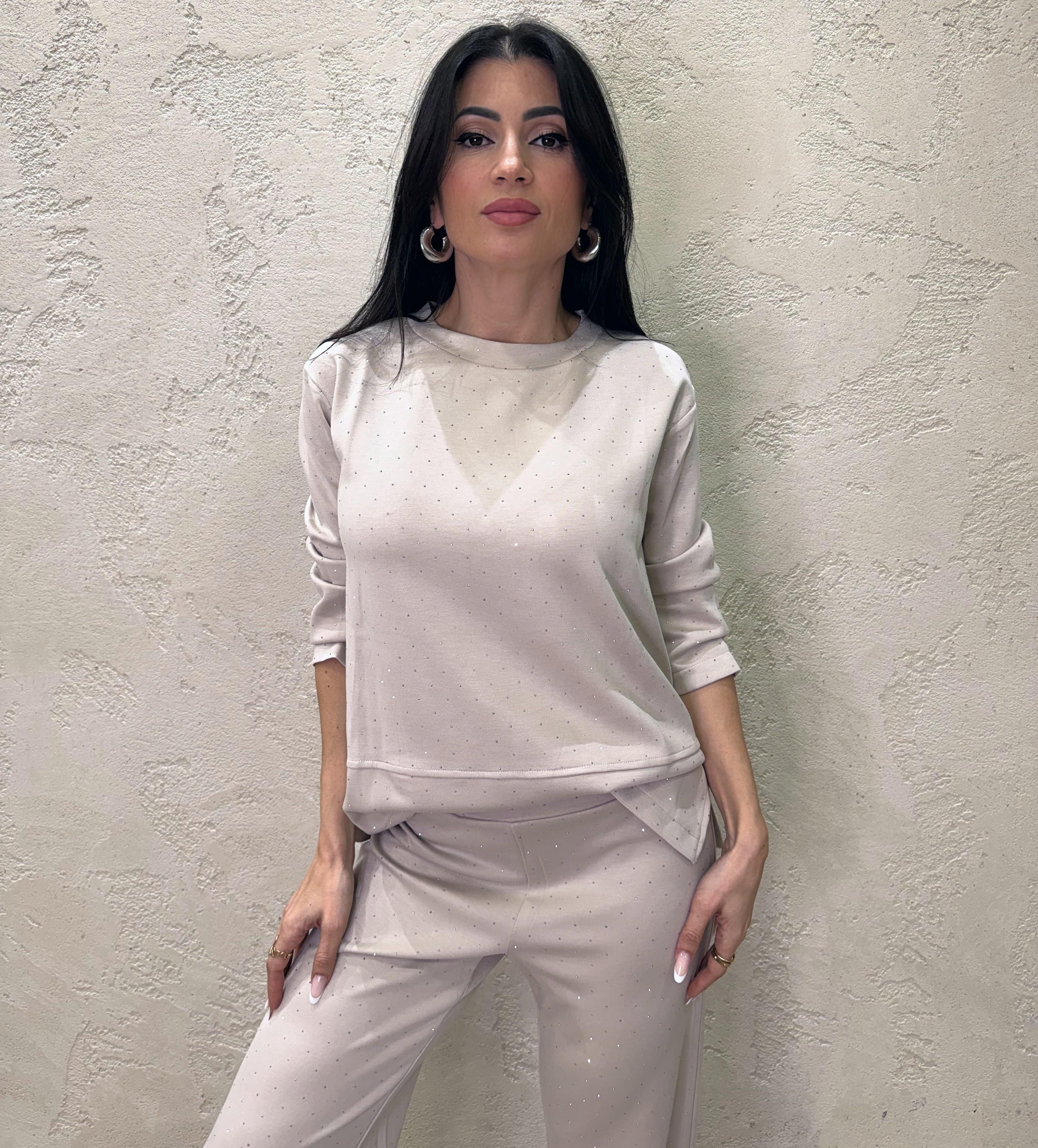 completo coordinato in felpa con strass COMPLETRASS BEIGE ELEVI