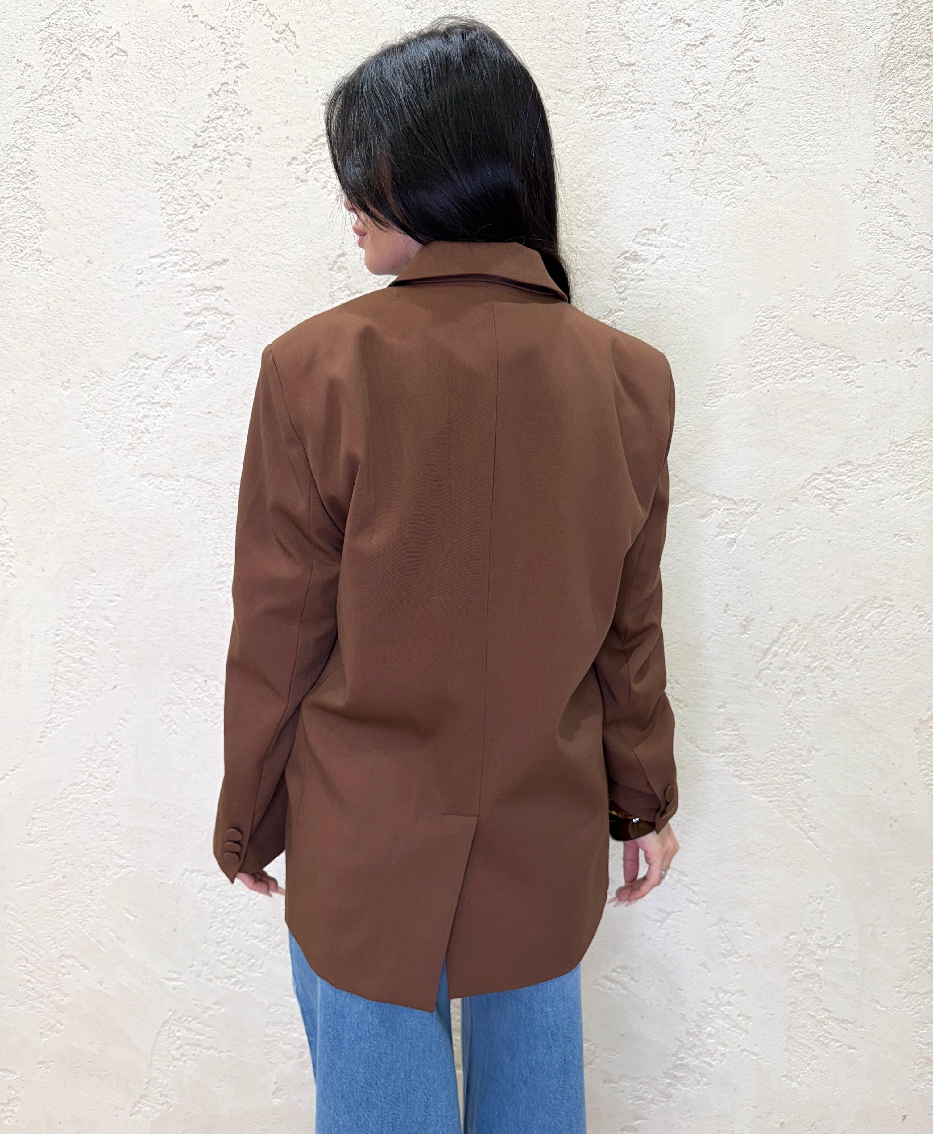 blazer over con spilla rosa removibile TAB0370 CIOCCOLATO VICOLO