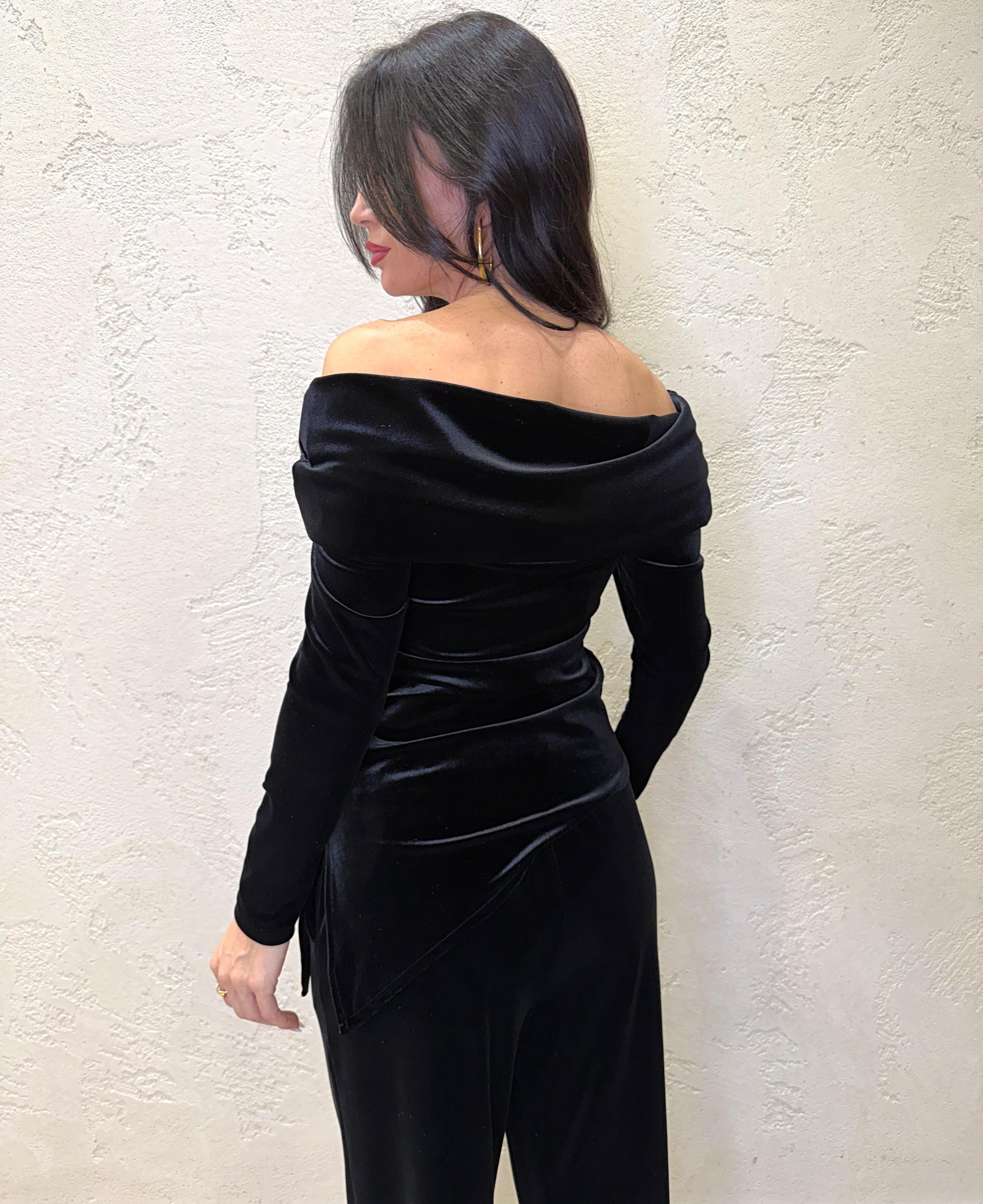 maglia in velluto monospalla con dettaglio gioiello M50070MO NERO MOTEL