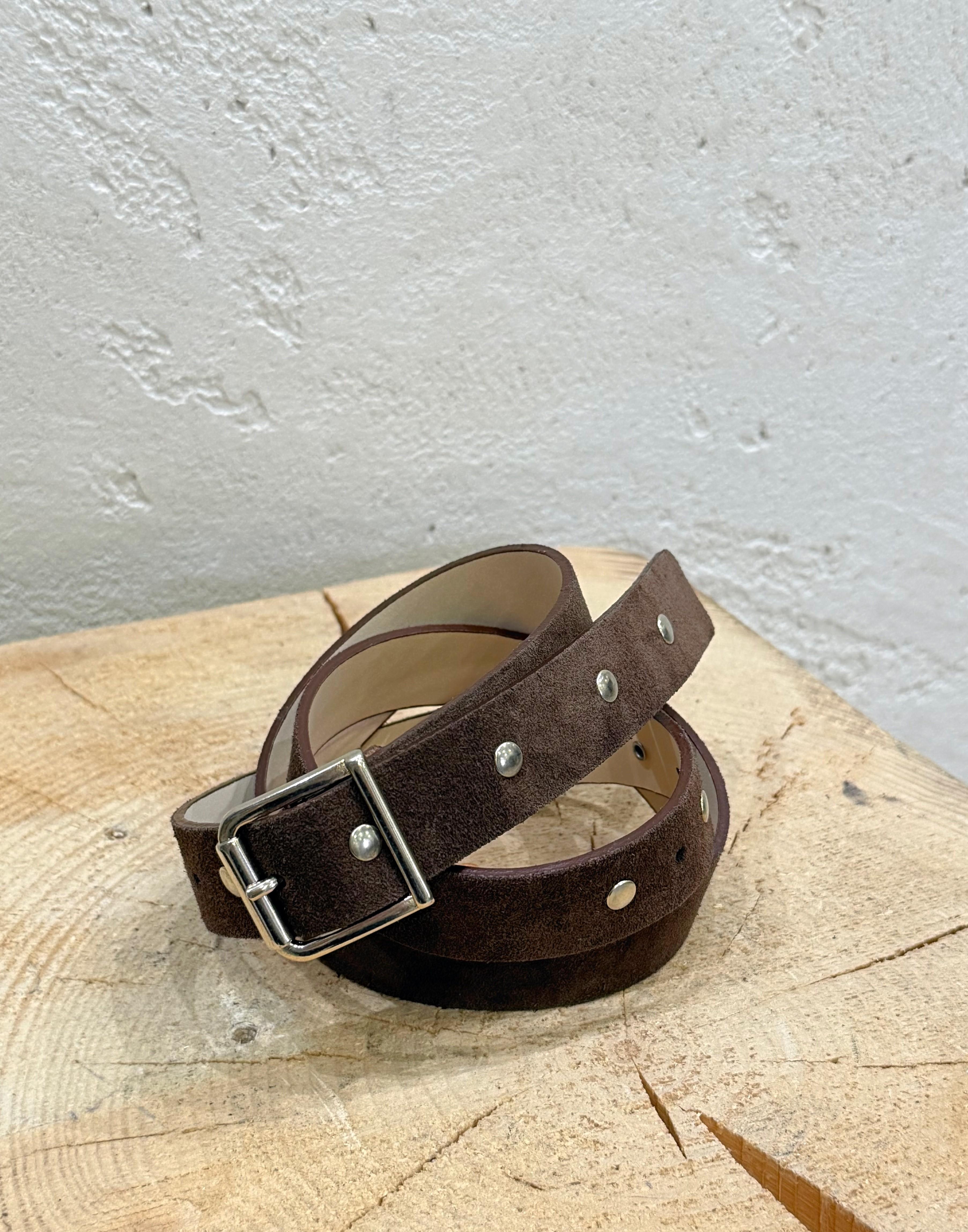 cintura scamosciata in vera pelle con borchette AABB0029 MORO VICOLO