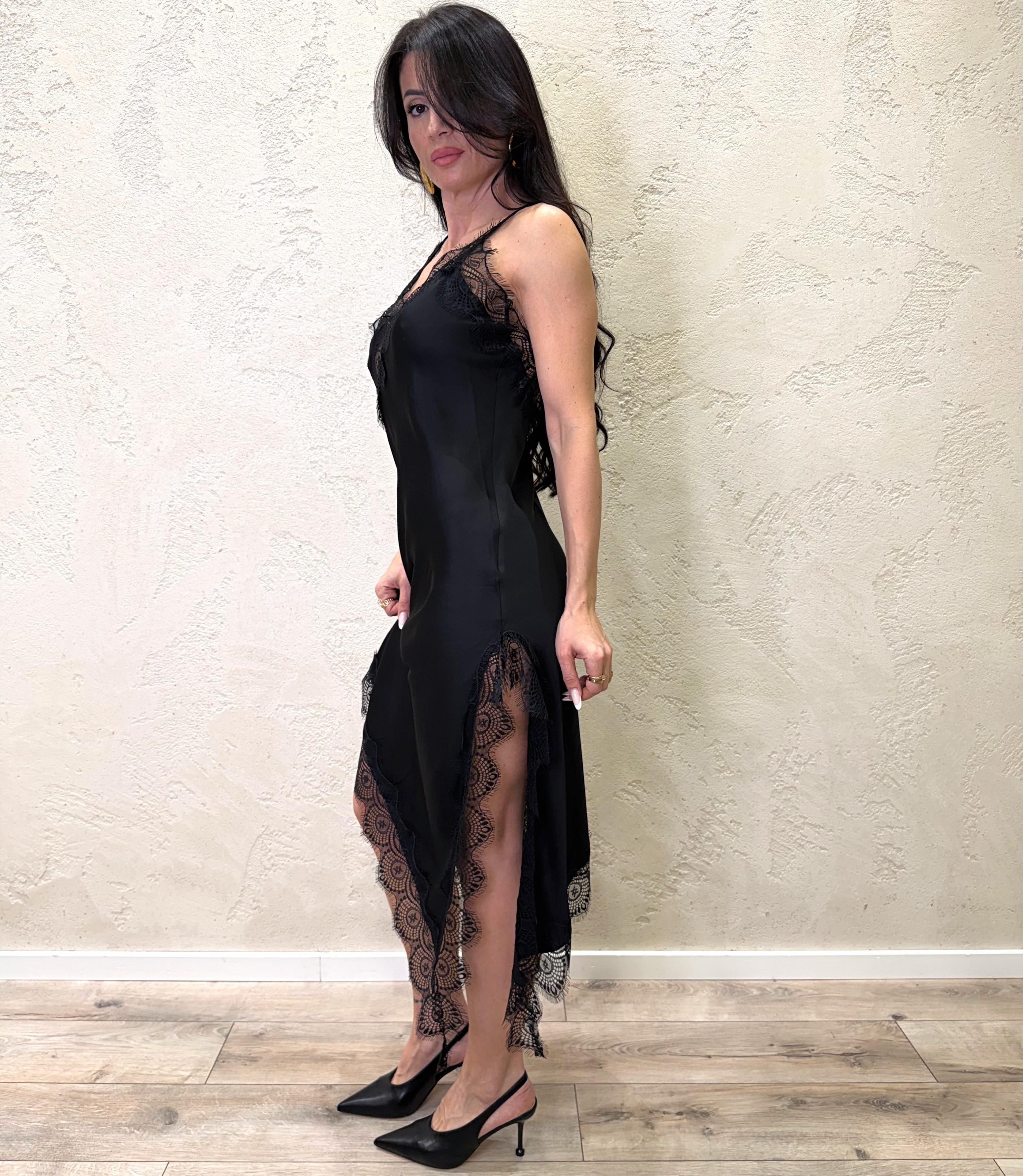 abito mini con inserti in pizzo in 100% viscosa 12059 NERO SUSY MIX