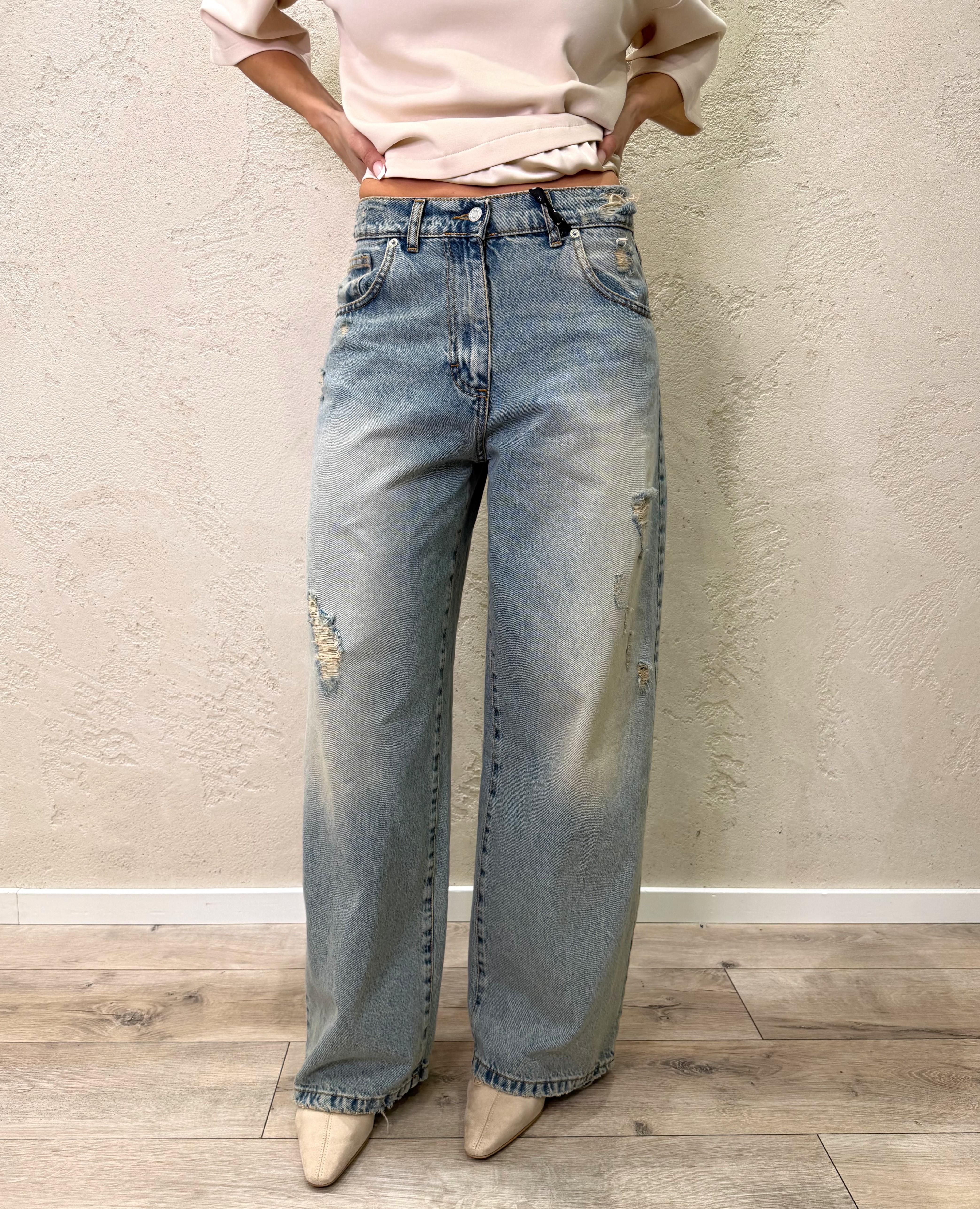 jeans modello bella wide leg in tela ferma con rotture PLS-Q026 DENIM BLU HAVEONE