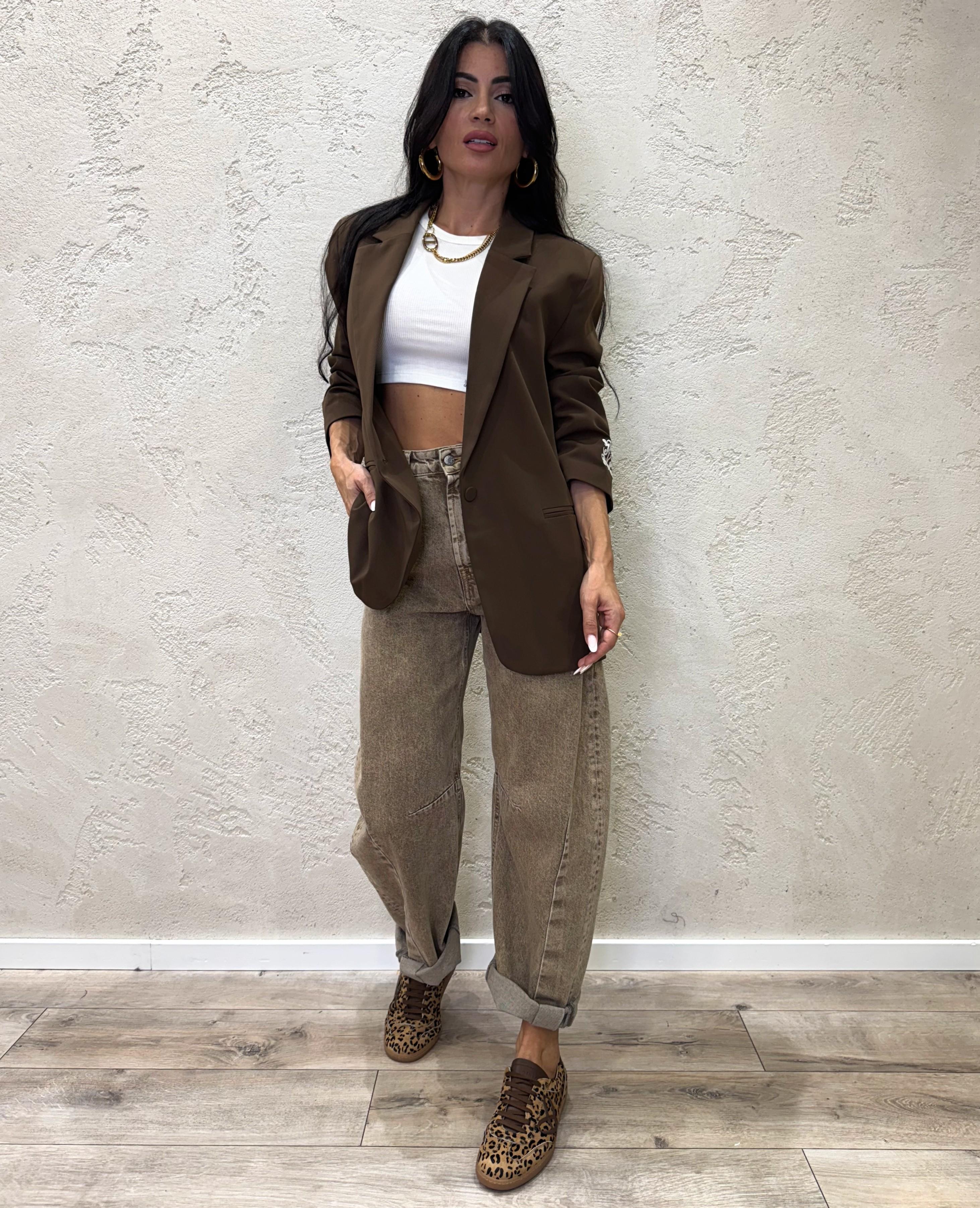 blazer over con ricamo sulla manica RF0235 CIOCCOLATO VICOLO