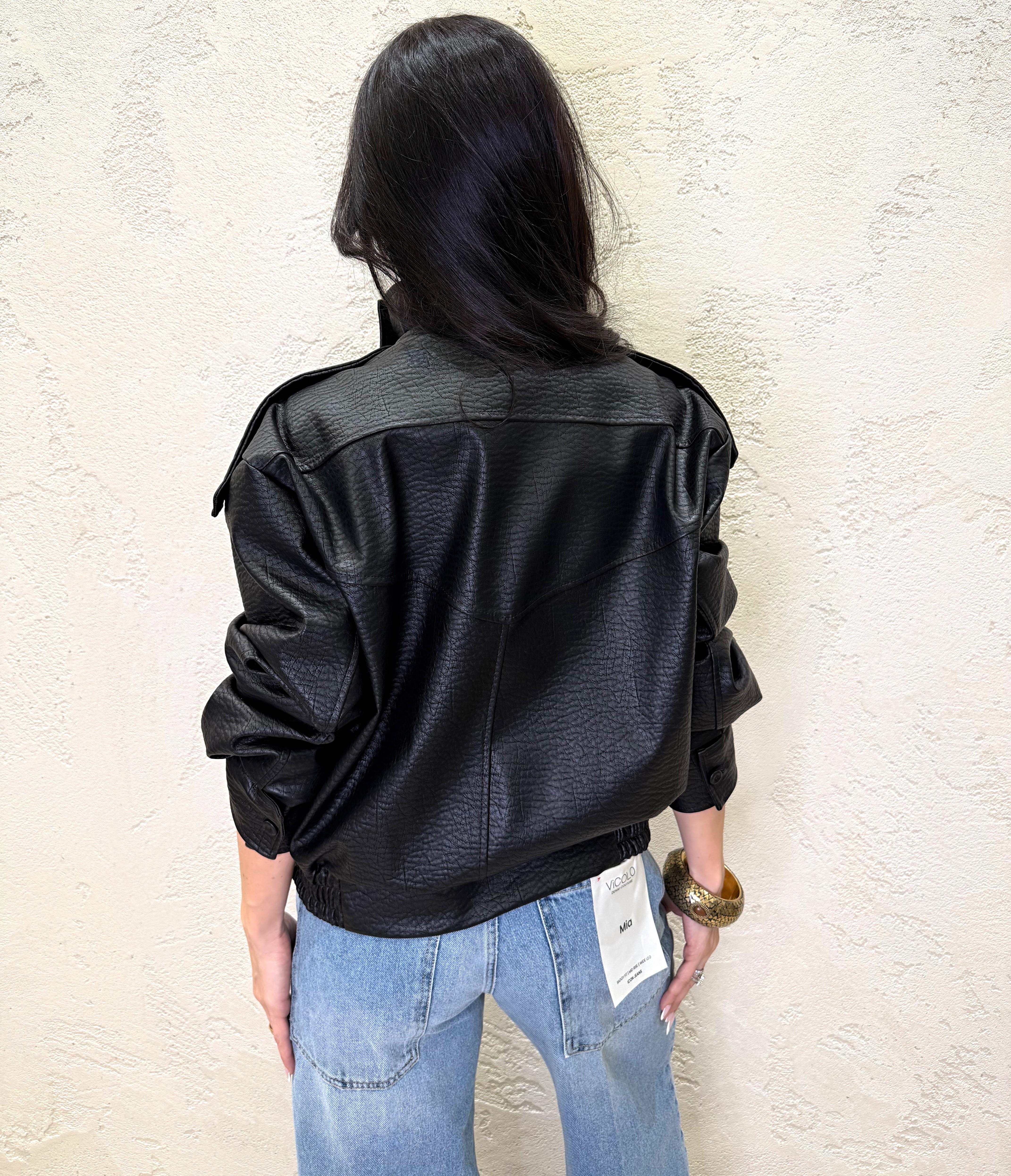 bomber biker in ecopelle martellata TAB1350 NERO VICOLO
