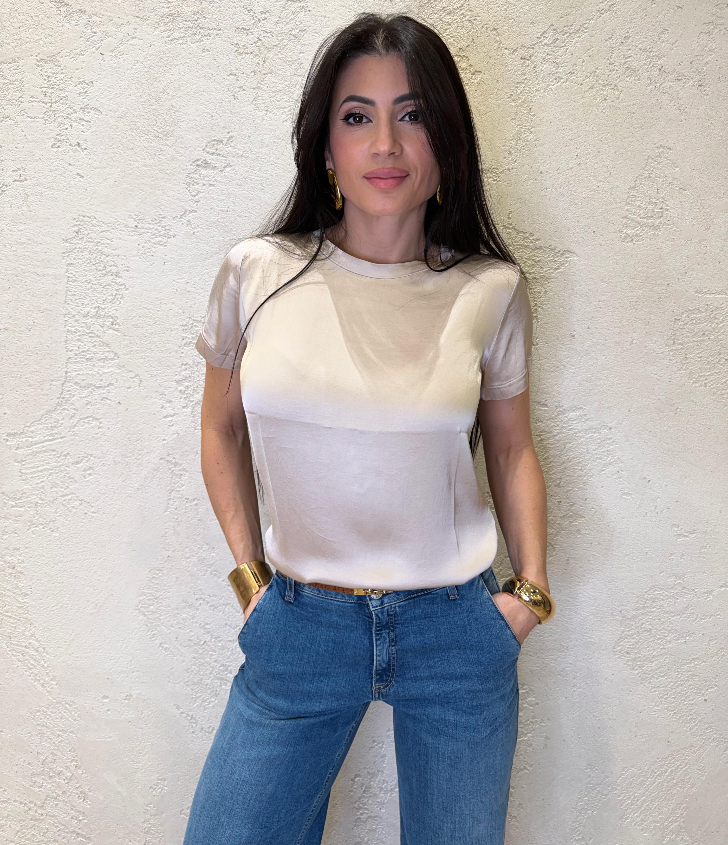 Blusa elasticizzata in satin 26FA705BU BEIGE SUSY MIX