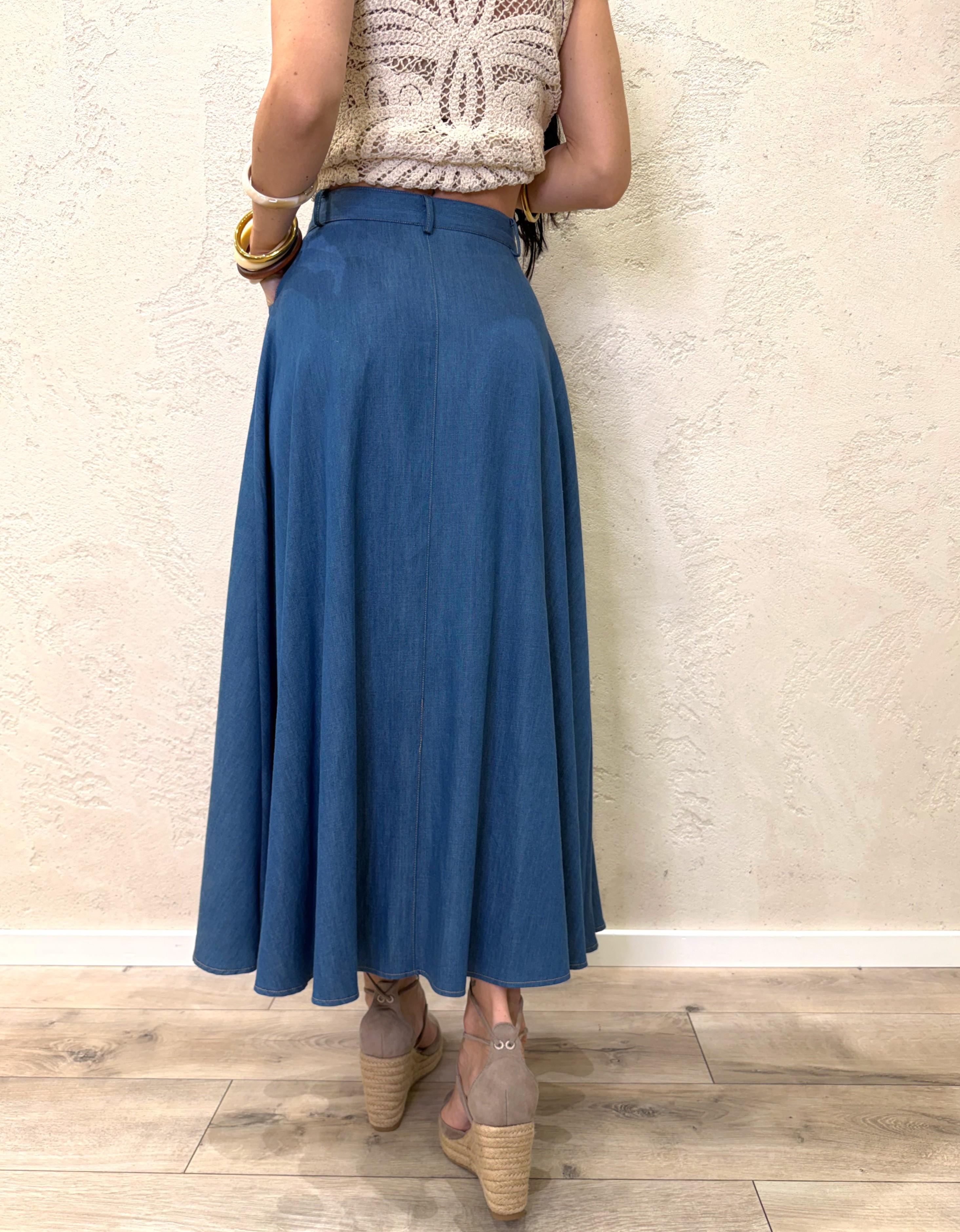 gonna midi in tela chambray con bottoni G9990041V DENIM BLU IMPERIAL