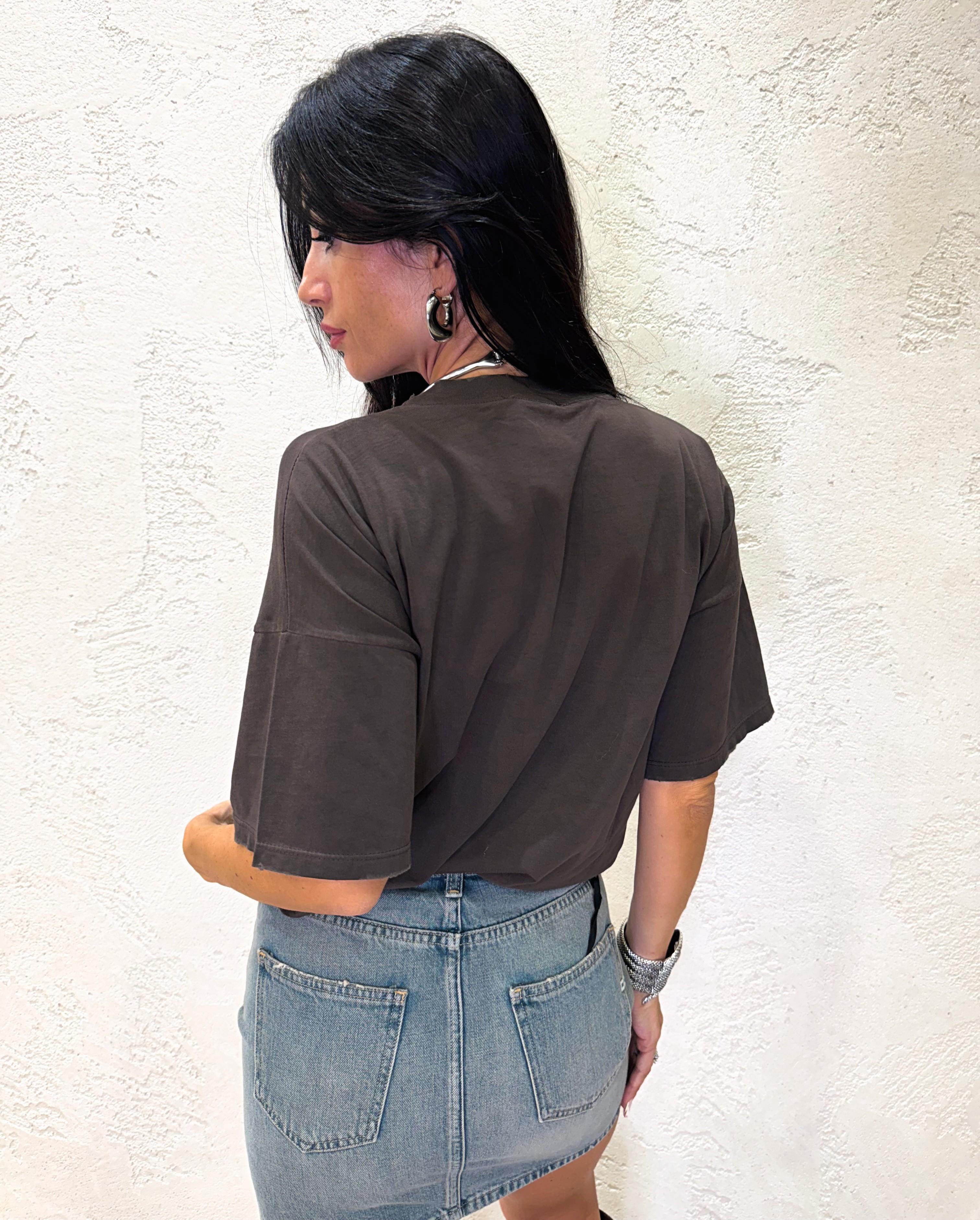 t-shirt oversize con stampa rosa RF0241 MORO VICOLO